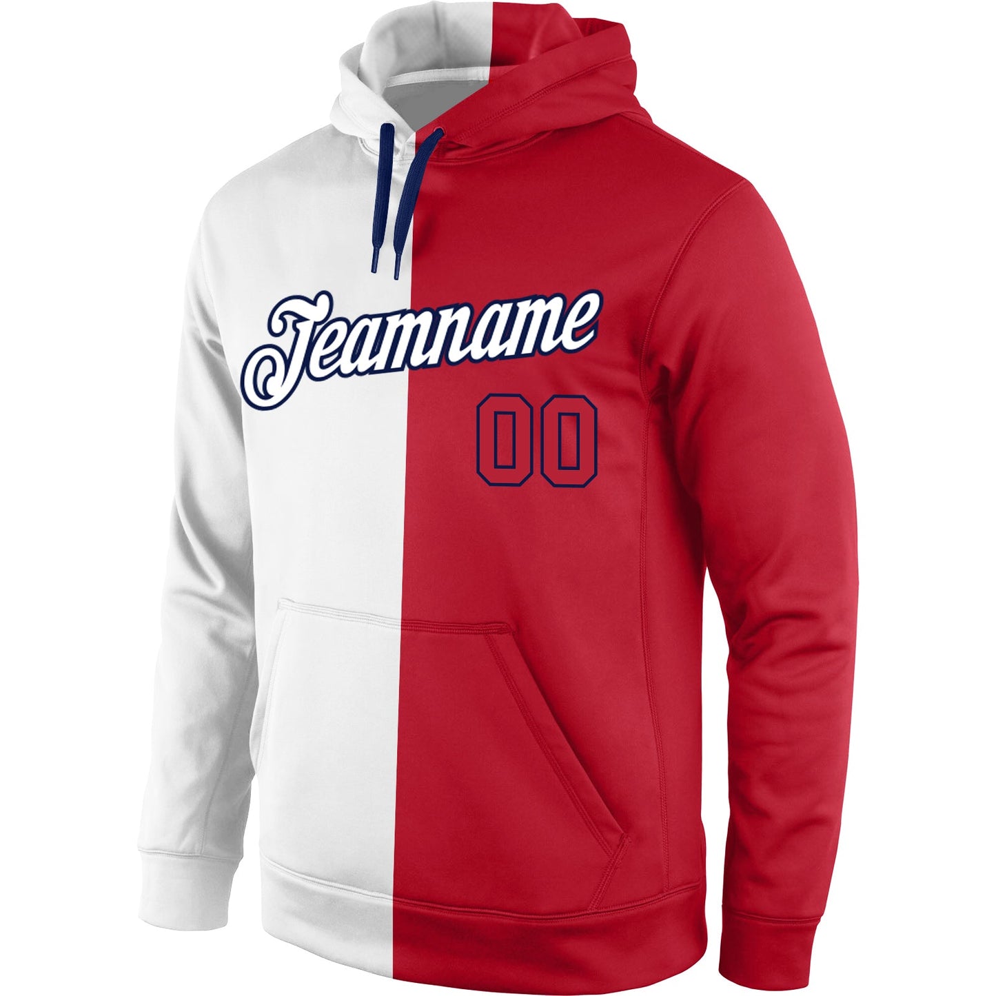 Custom Stitched White Red-Navy Split Fashion Sports Pullover Sweatshirt Hoodie view 2