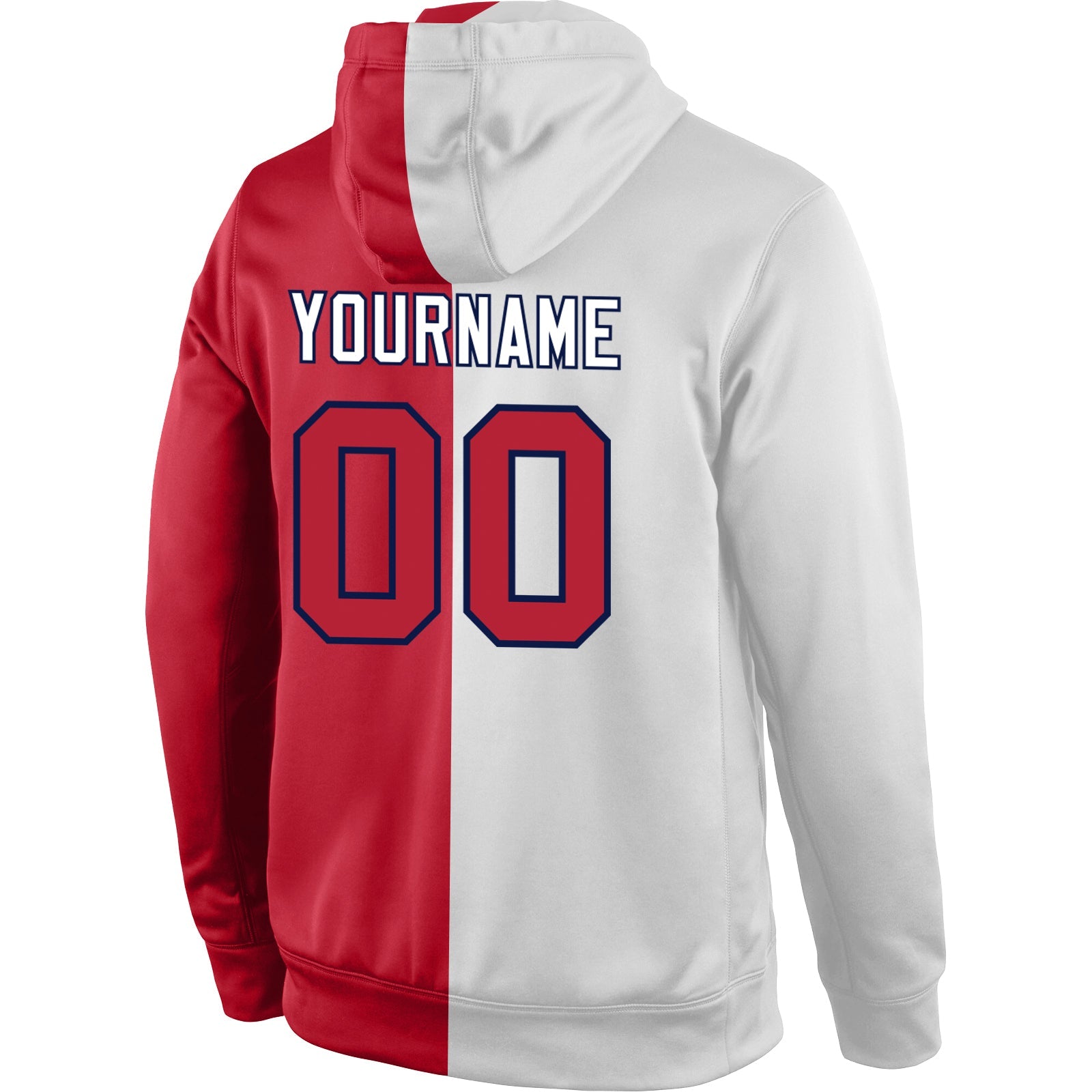 Custom Stitched White Red-Navy Split Fashion Sports Pullover Sweatshirt Hoodie view 3