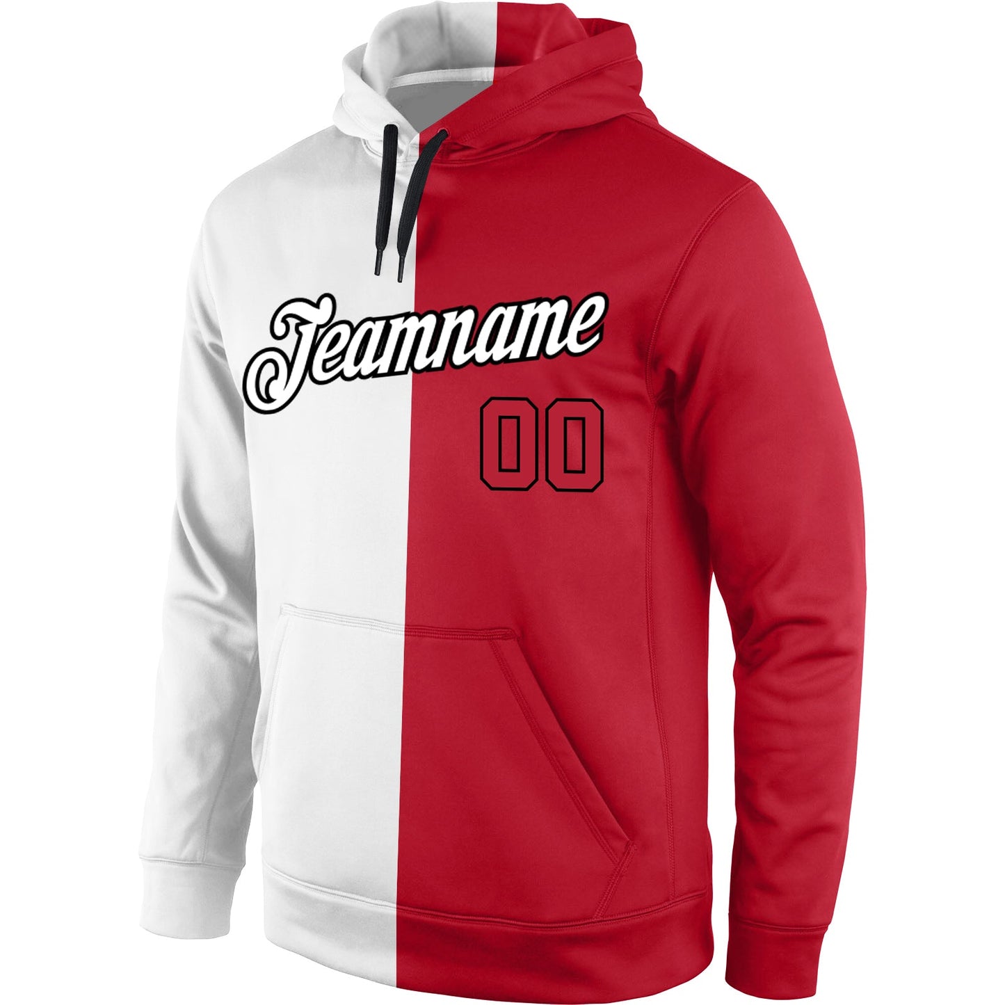 Custom Stitched White Red-Black Split Fashion Sports Pullover Sweatshirt Hoodie view 2