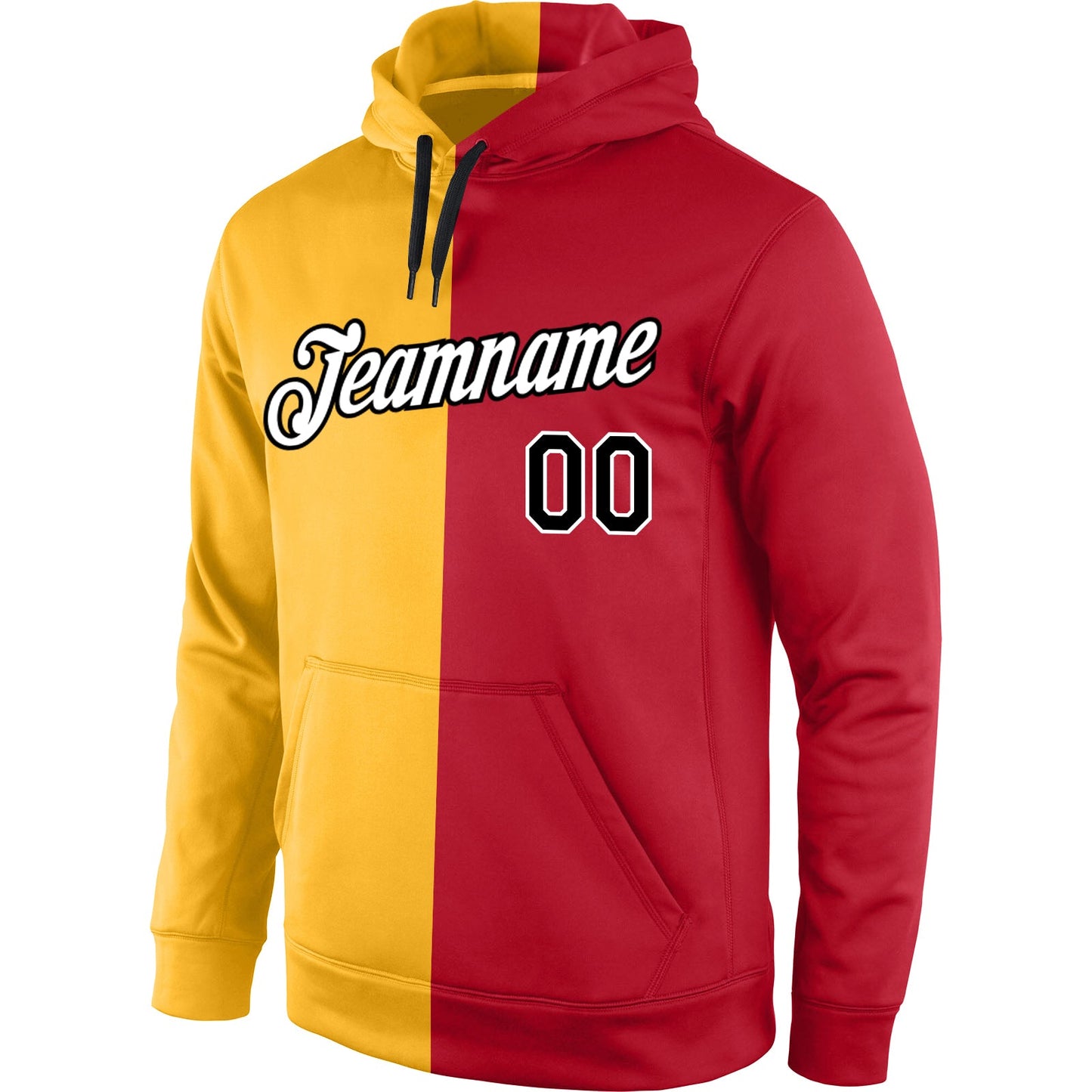 Custom Stitched Gold Black-Red Split Fashion Sports Pullover Sweatshirt Hoodie view 2