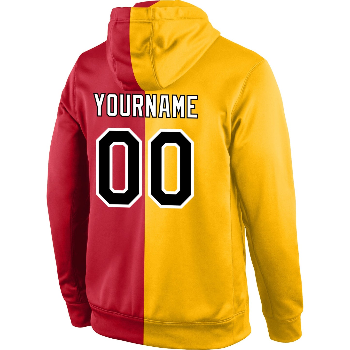 Custom Stitched Gold Black-Red Split Fashion Sports Pullover Sweatshirt Hoodie view 3