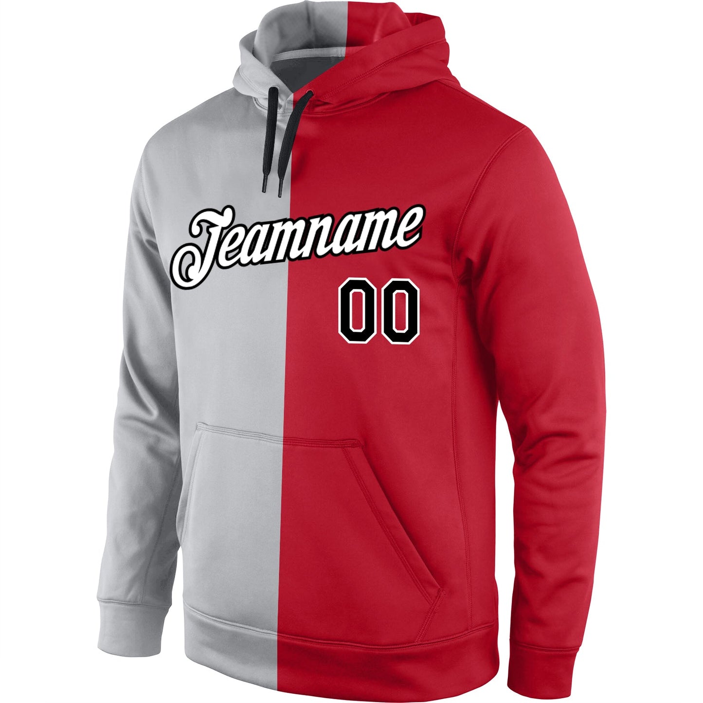 Custom Stitched Gray Black-Red Split Fashion Sports Pullover Sweatshirt Hoodie view 2