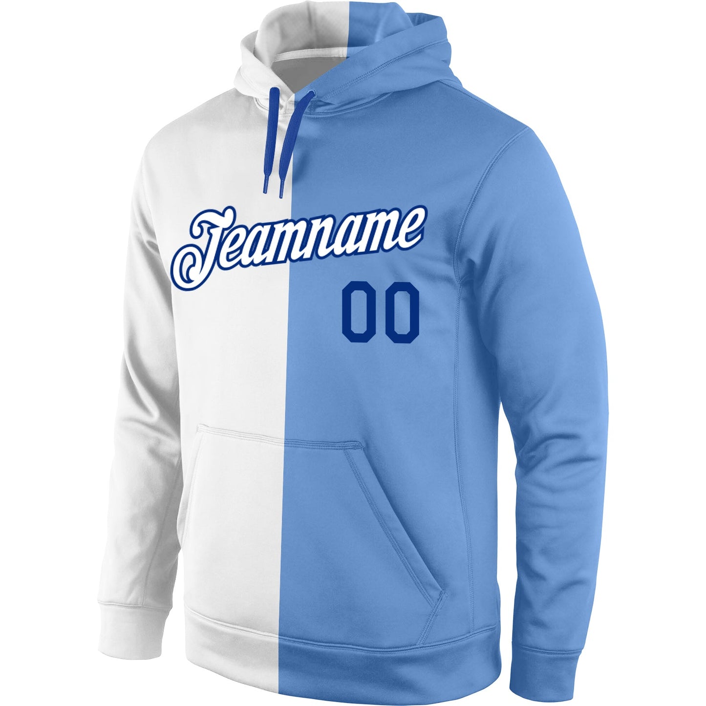 Custom Stitched White Light Blue-Royal Split Fashion Sports Pullover Sweatshirt Hoodie view 2