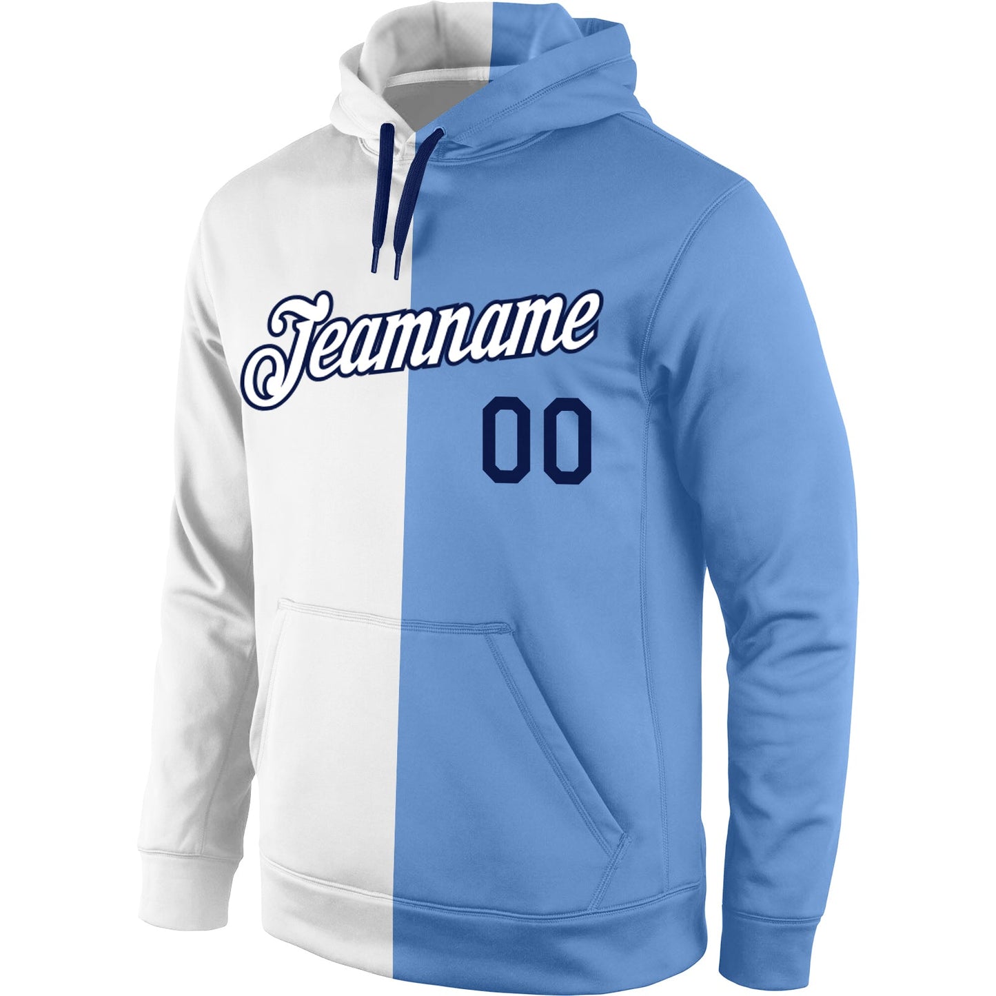 Custom Stitched White Light Blue-Navy Split Fashion Sports Pullover Sweatshirt Hoodie view 2