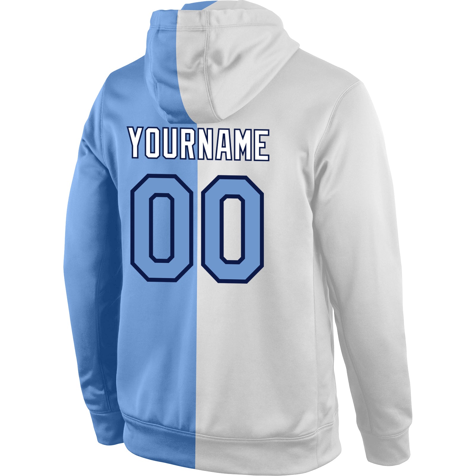 Custom Stitched White Light Blue-Navy Split Fashion Sports Pullover Sweatshirt Hoodie view 3
