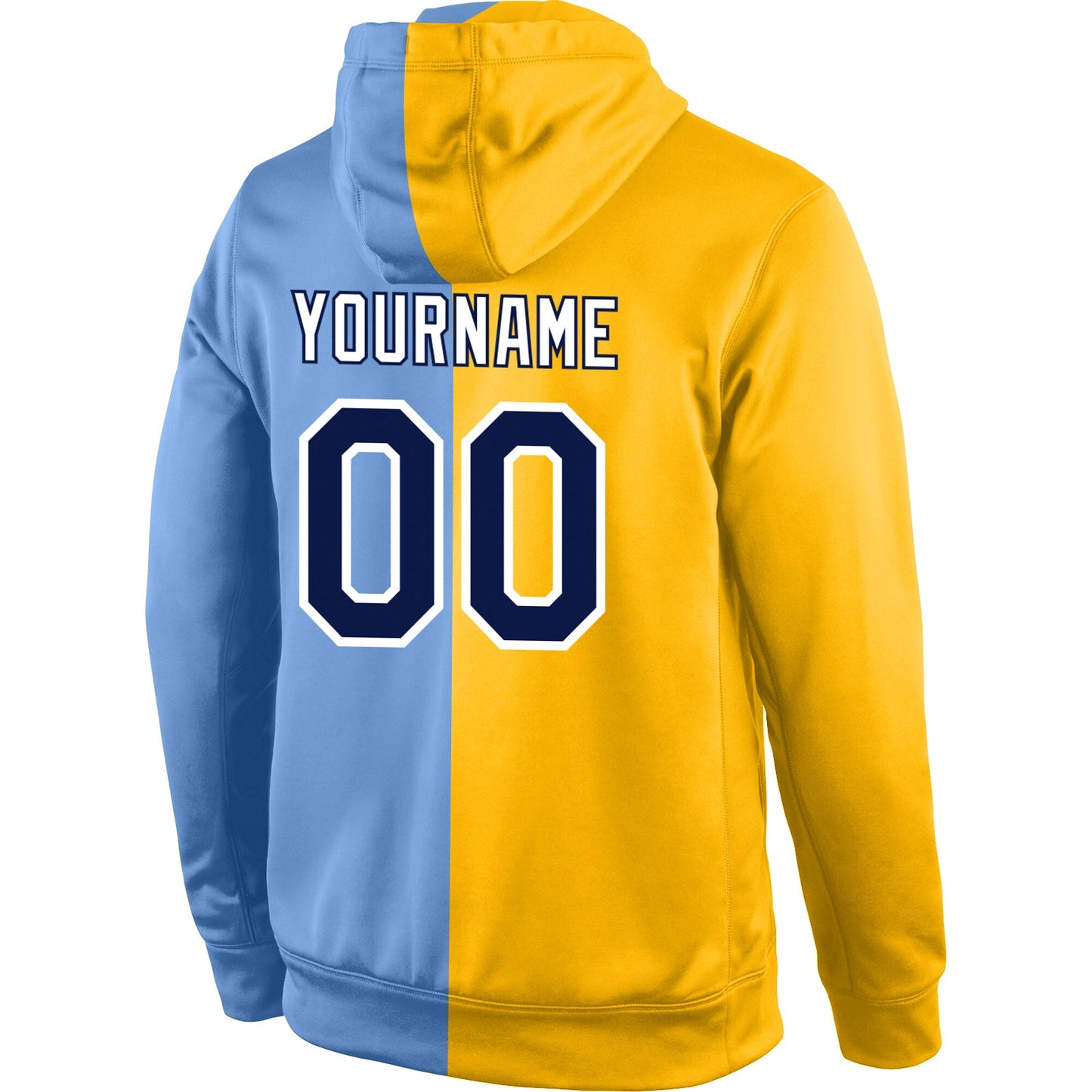 Custom Stitched Gold Navy-Light Blue Split Fashion Sports Pullover Sweatshirt Hoodie view 3
