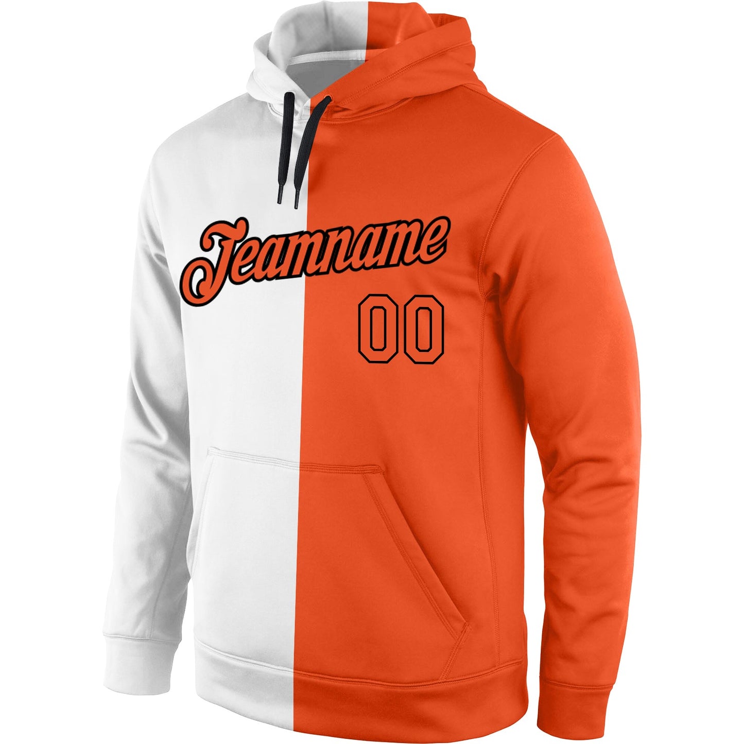 Custom Stitched White Orange-Black Split Fashion Sports Pullover Sweatshirt Hoodie view 2