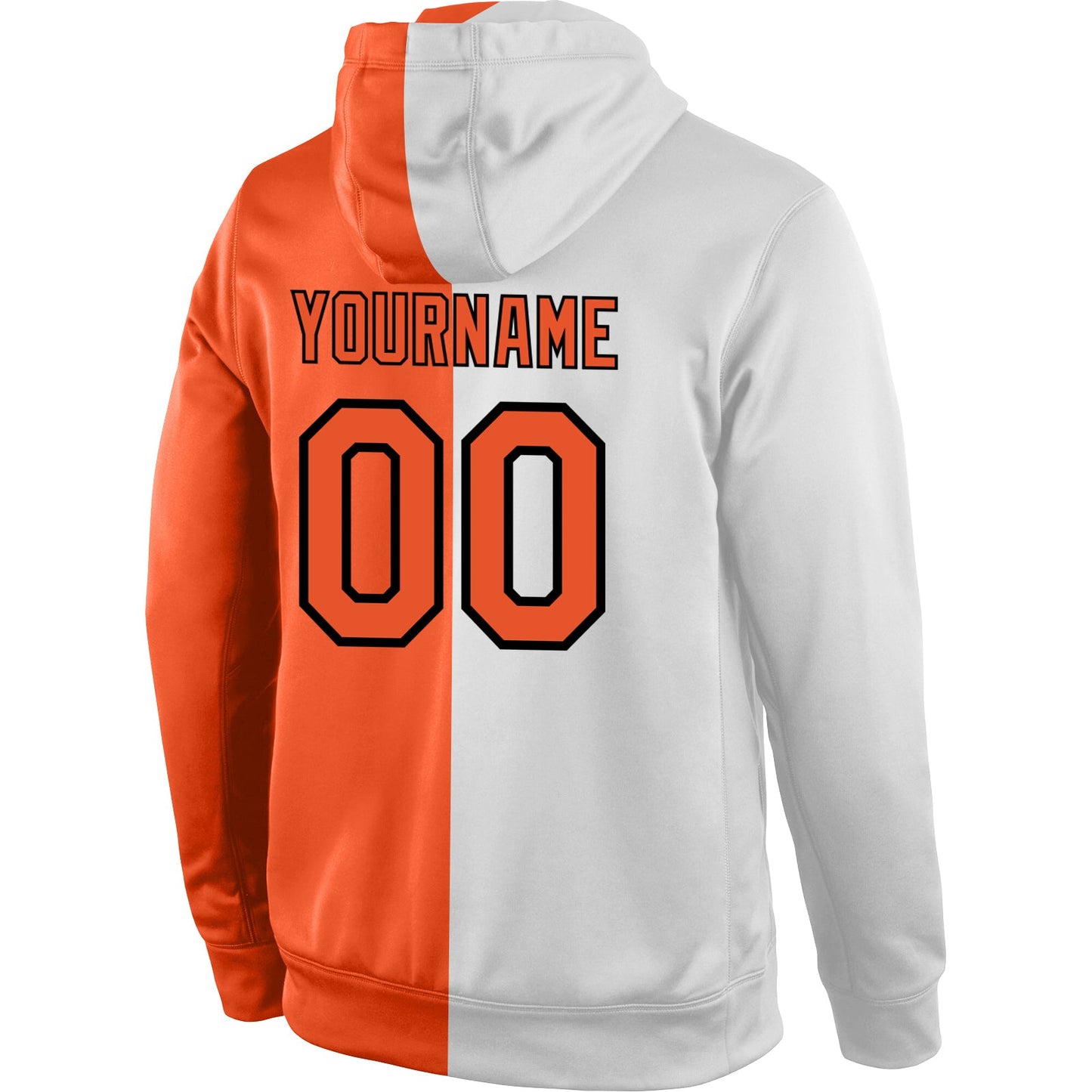 Custom Stitched White Orange-Black Split Fashion Sports Pullover Sweatshirt Hoodie view 3