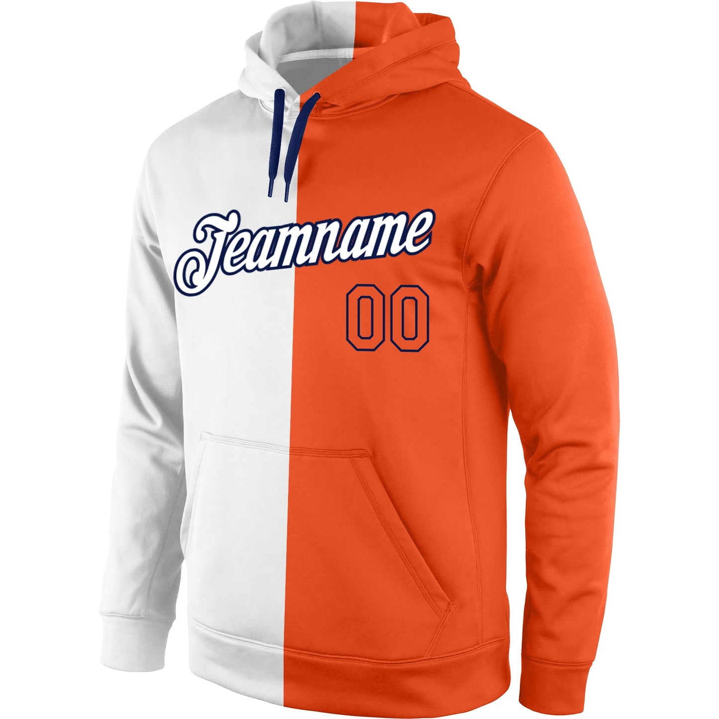 Custom Stitched White Orange-Navy Split Fashion Sports Pullover Sweatshirt Hoodie view 2