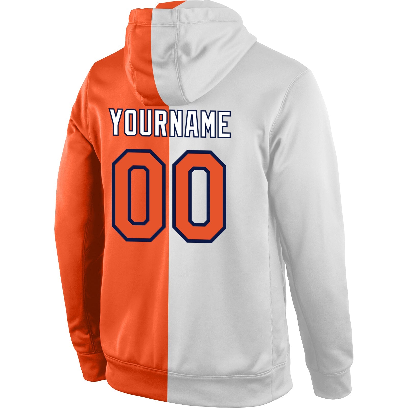 Custom Stitched White Orange-Navy Split Fashion Sports Pullover Sweatshirt Hoodie view 3