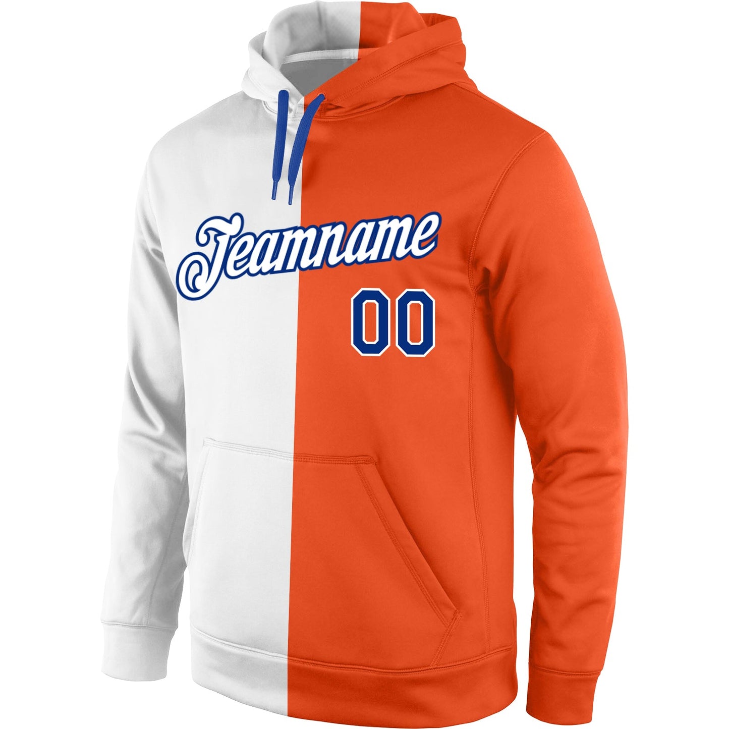 Custom Stitched Orange White-Royal Split Fashion Sports Pullover Sweatshirt Hoodie view 2