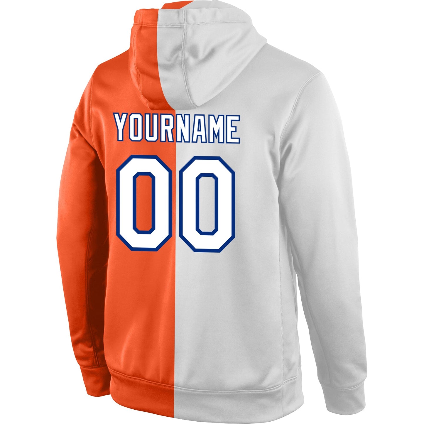 Custom Stitched Orange White-Royal Split Fashion Sports Pullover Sweatshirt Hoodie view 3