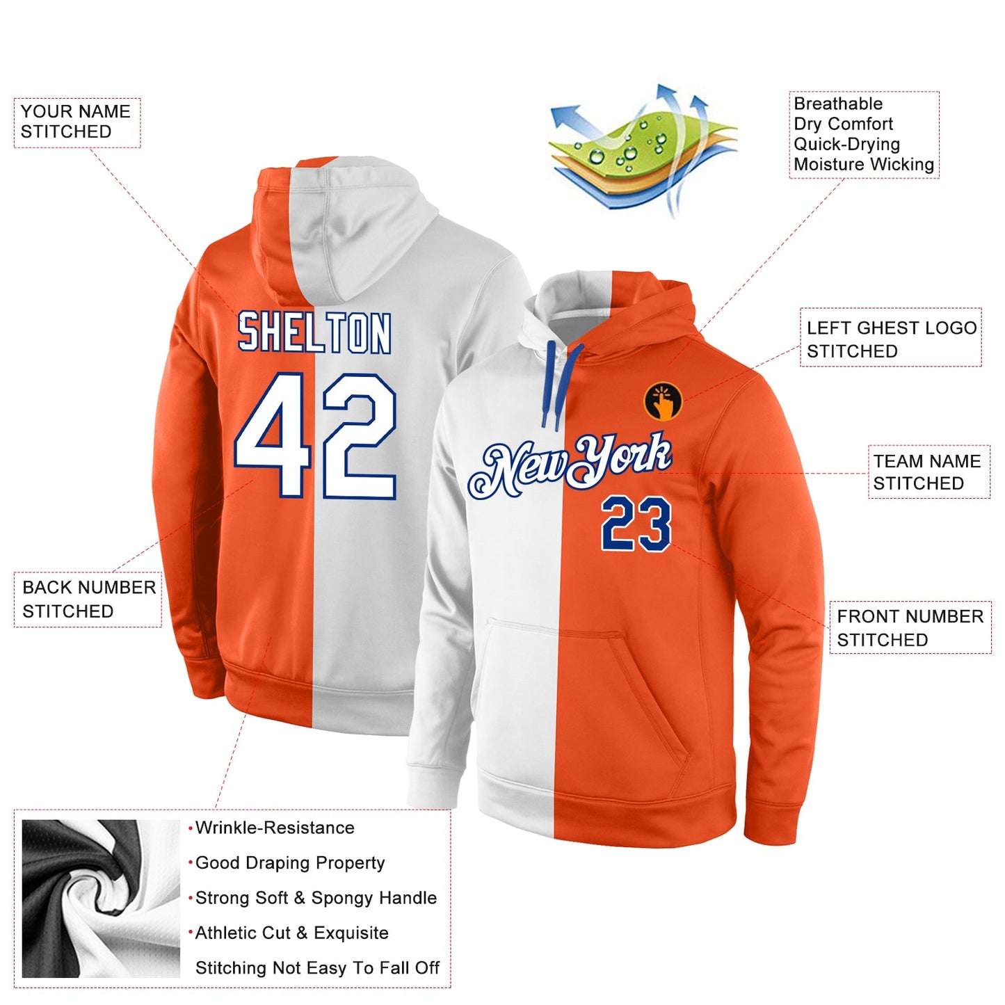 Custom Stitched Orange White-Royal Split Fashion Sports Pullover Sweatshirt Hoodie view 4
