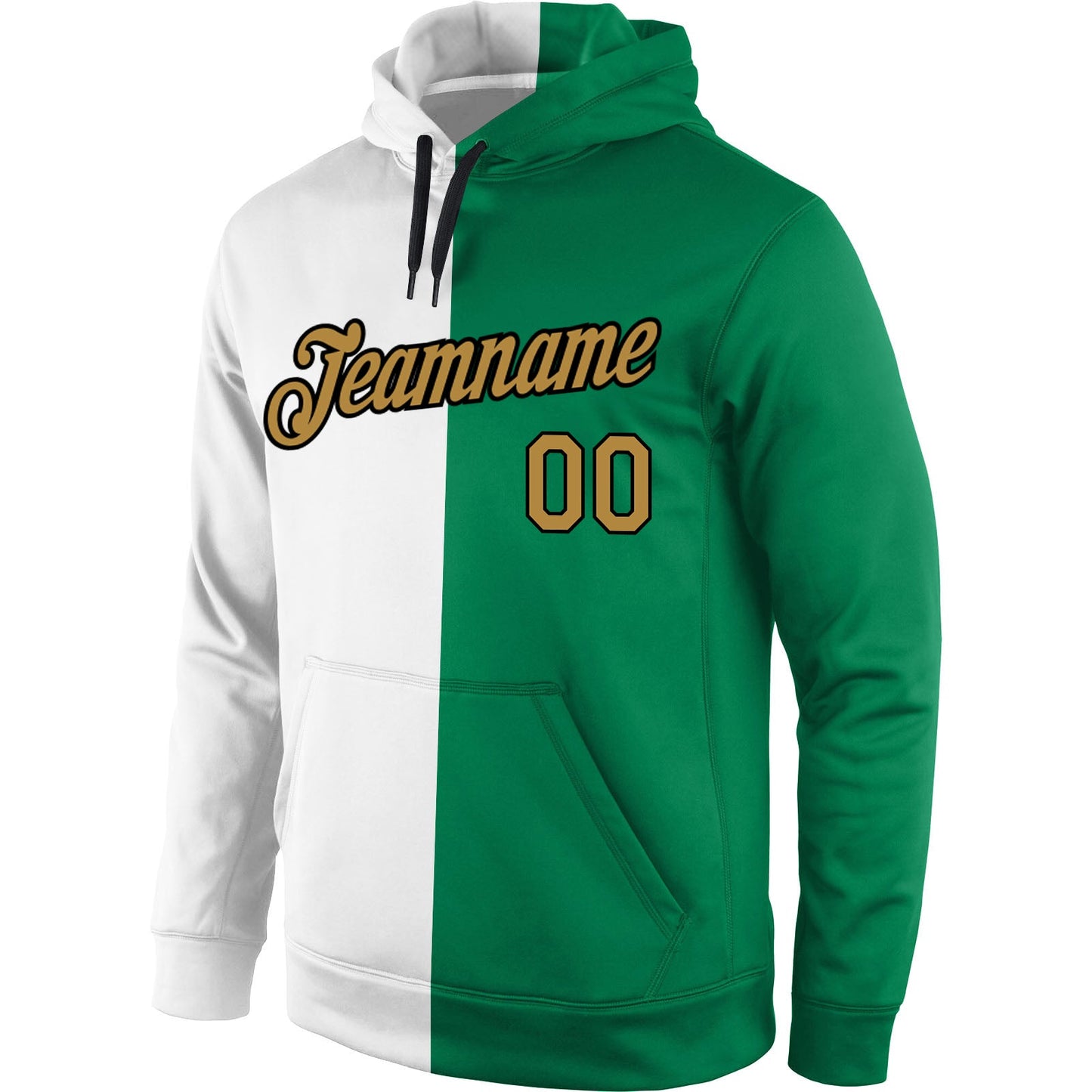 Custom Stitched White Old Gold-Kelly Green Split Fashion Sports Pullover Sweatshirt Hoodie view 2