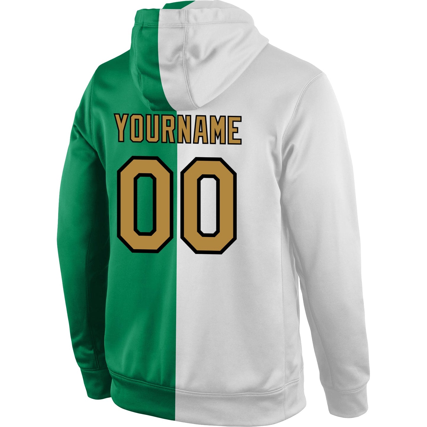 Custom Stitched White Old Gold-Kelly Green Split Fashion Sports Pullover Sweatshirt Hoodie view 3