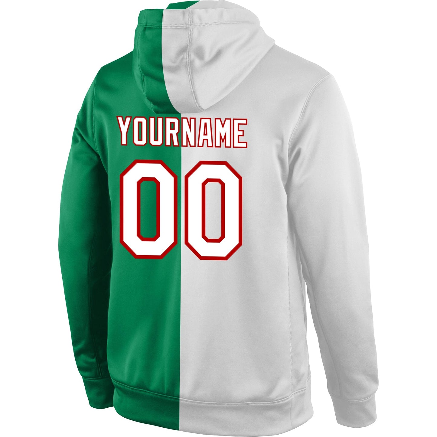 Custom Stitched Kelly Green White-Red Split Fashion Sports Pullover Sweatshirt Hoodie view 3