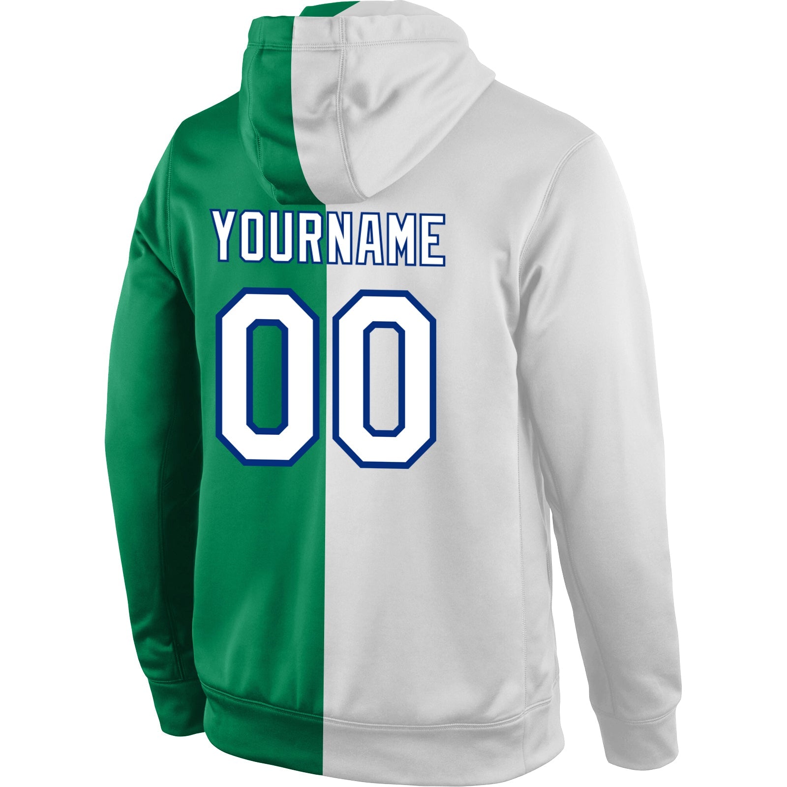 Custom Stitched Kelly Green White-Royal Split Fashion Sports Pullover Sweatshirt Hoodie view 3