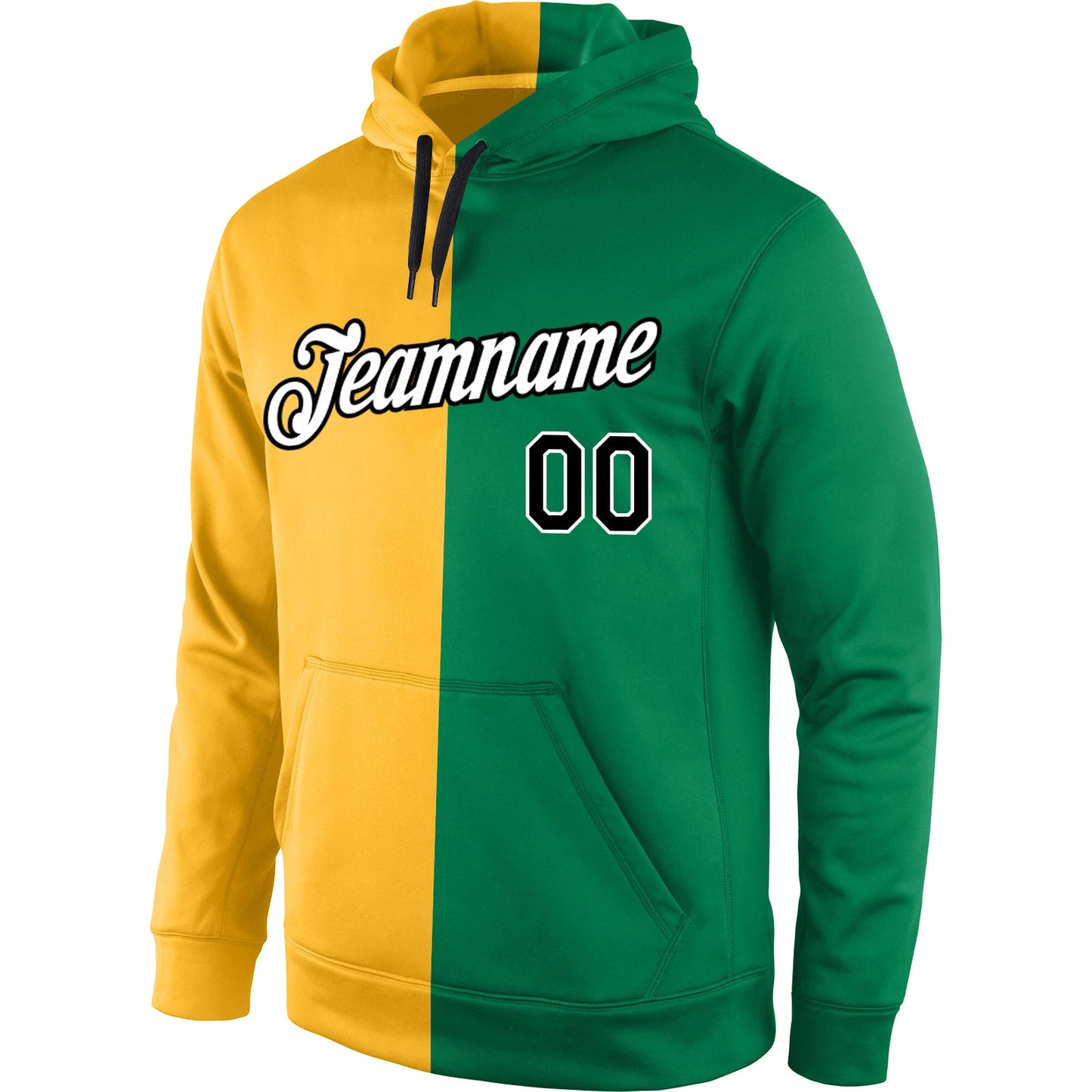 Custom Stitched Gold Black-Kelly Green Split Fashion Sports Pullover Sweatshirt Hoodie view 2