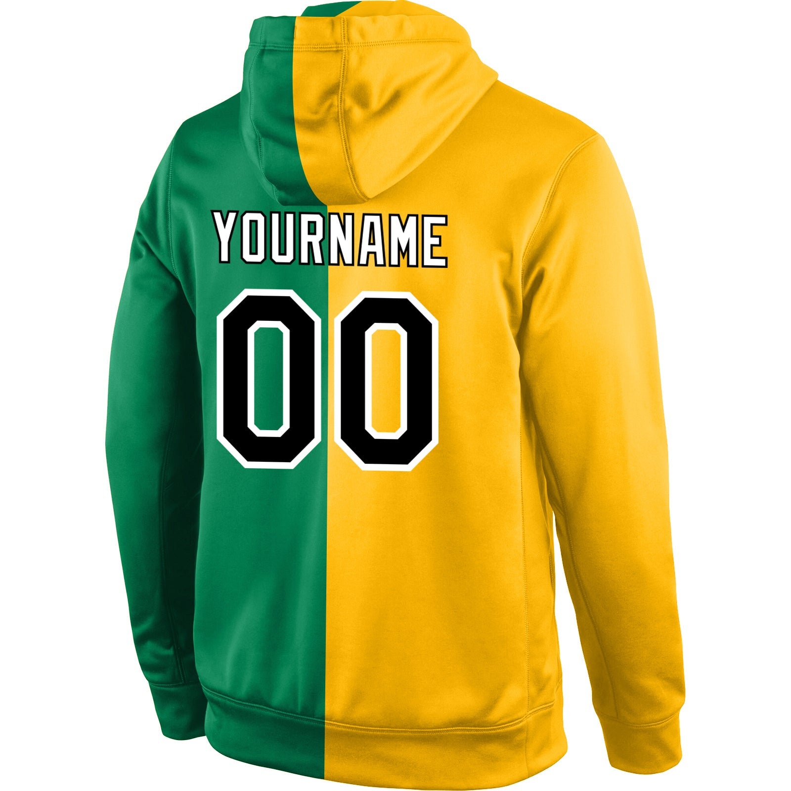 Custom Stitched Gold Black-Kelly Green Split Fashion Sports Pullover Sweatshirt Hoodie view 3