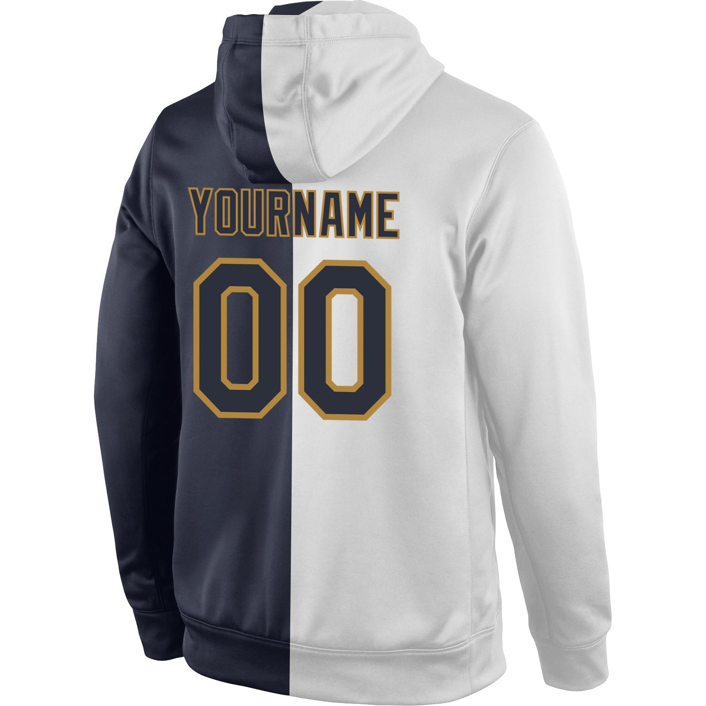 Custom Stitched White Navy-Old Gold Split Fashion Sports Pullover Sweatshirt Hoodie view 3