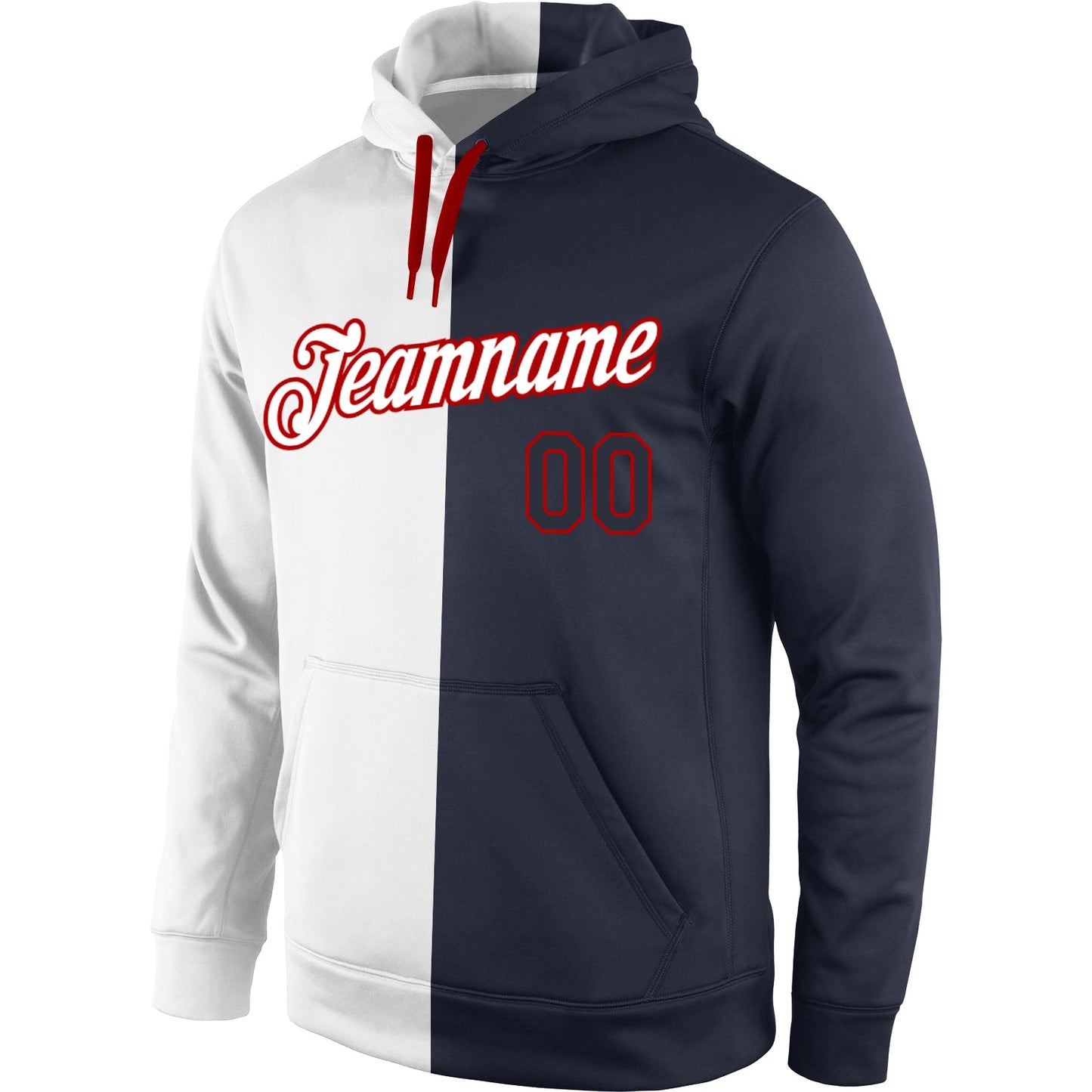 Custom Stitched White Navy-Red Split Fashion Sports Pullover Sweatshirt Hoodie view 2