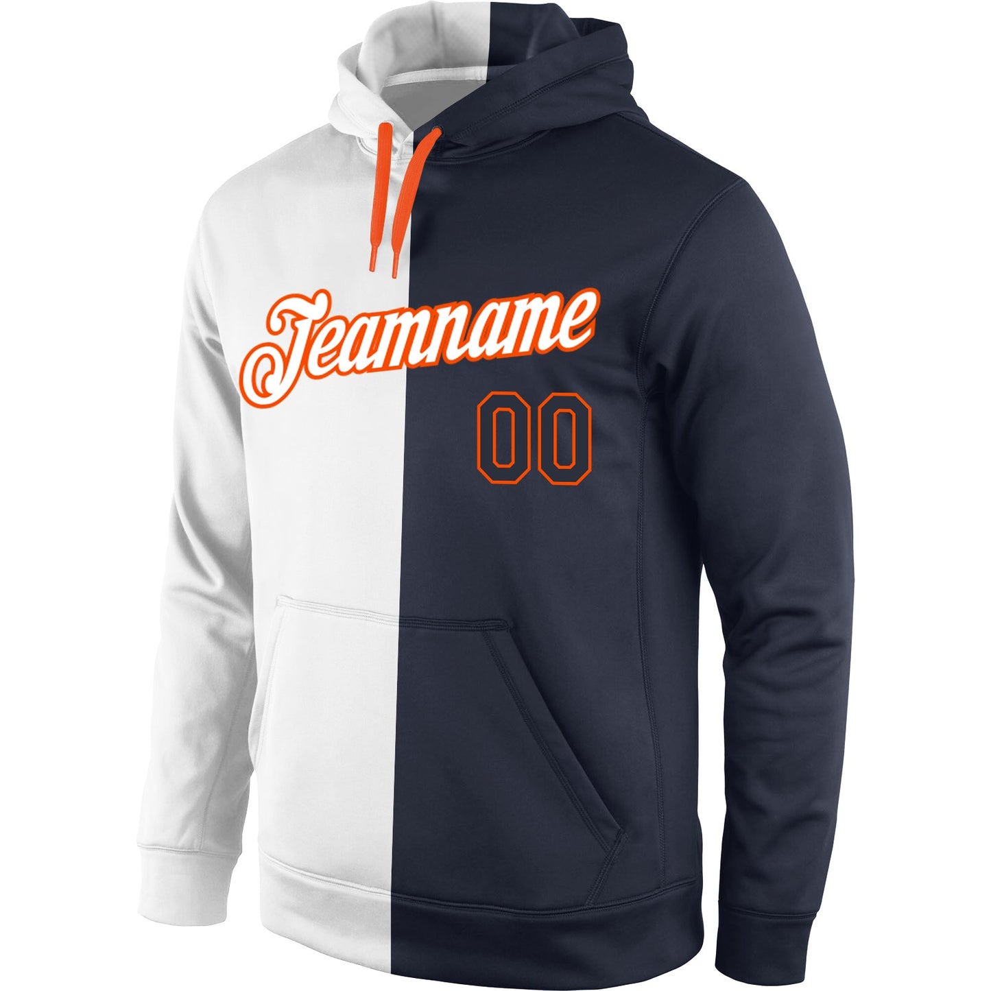 Custom Stitched White Navy-Orange Split Fashion Sports Pullover Sweatshirt Hoodie view 2