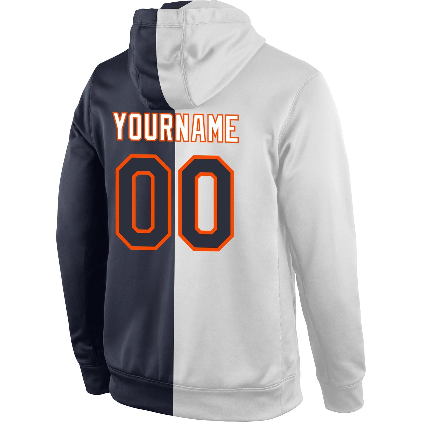 Custom Stitched White Navy-Orange Split Fashion Sports Pullover Sweatshirt Hoodie view 3