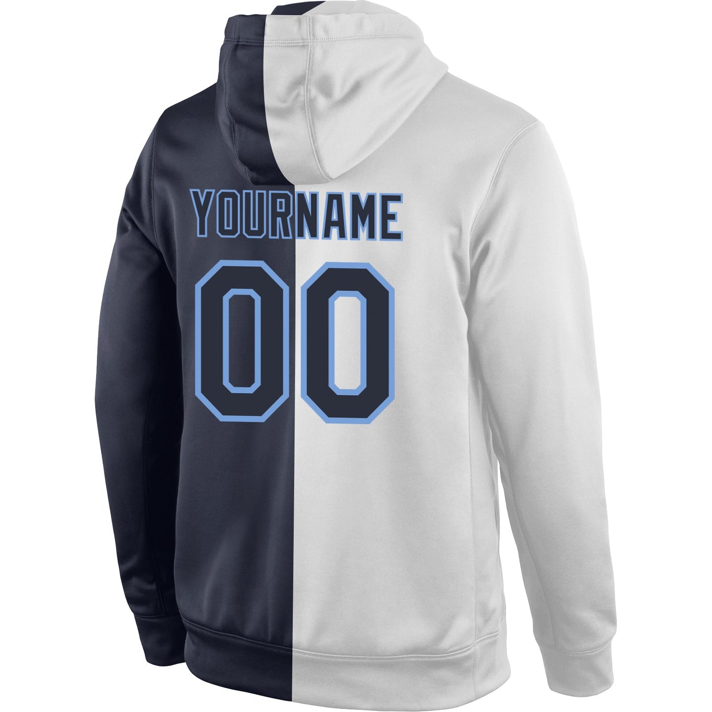Custom Stitched White Navy-Light Blue Split Fashion Sports Pullover Sweatshirt Hoodie view 3