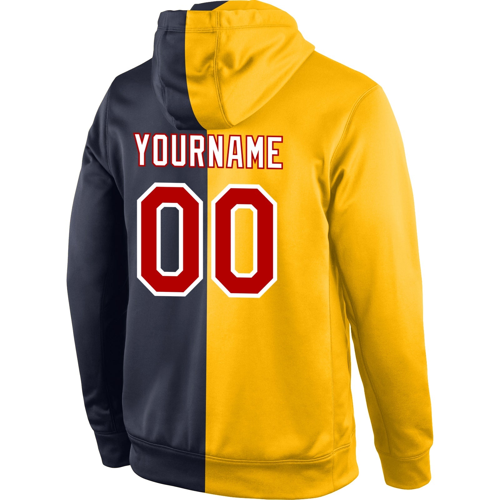 Custom Stitched Gold Red-Navy Split Fashion Sports Pullover Sweatshirt Hoodie view 3