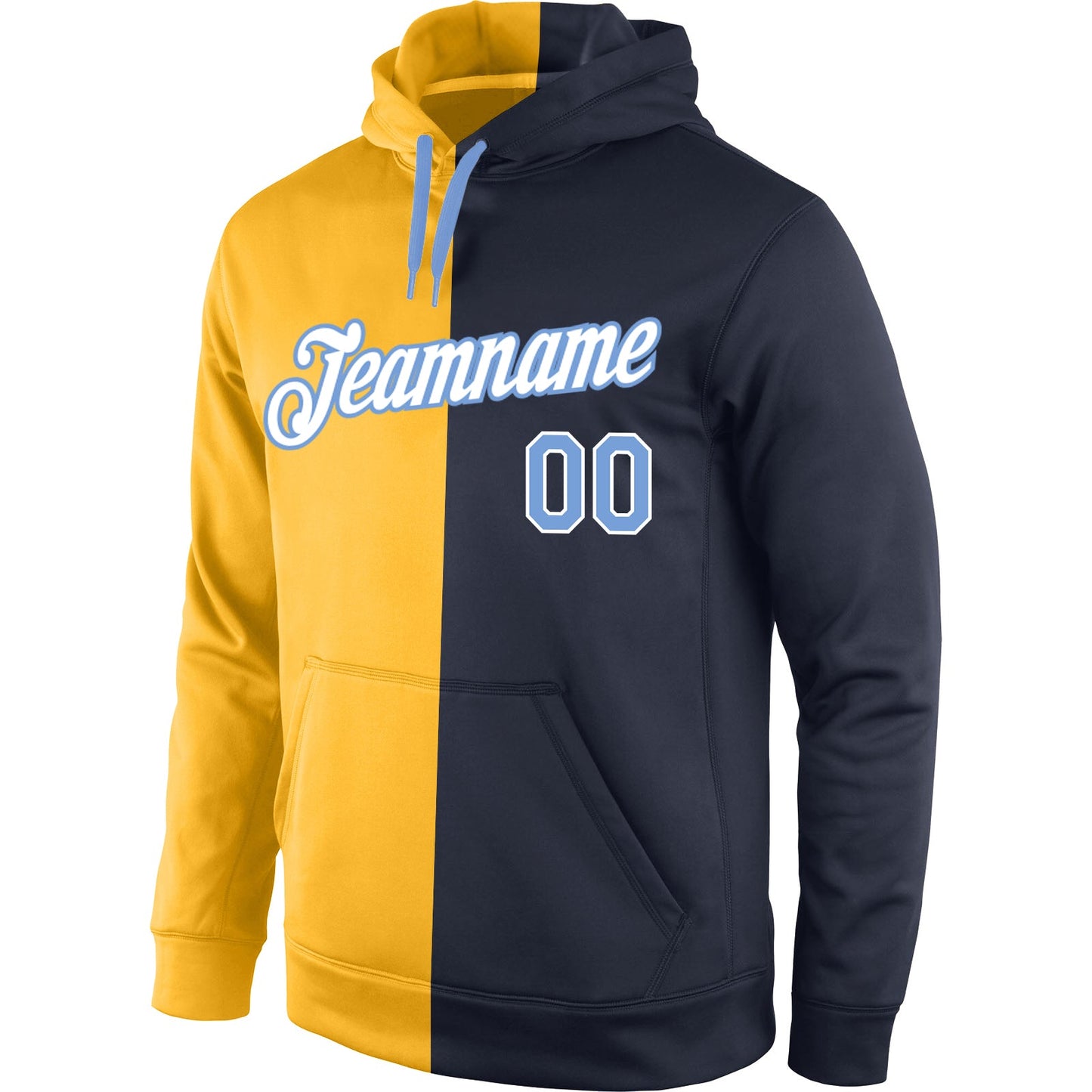 Custom Stitched Gold Light Blue-Navy Split Fashion Sports Pullover Sweatshirt Hoodie view 2