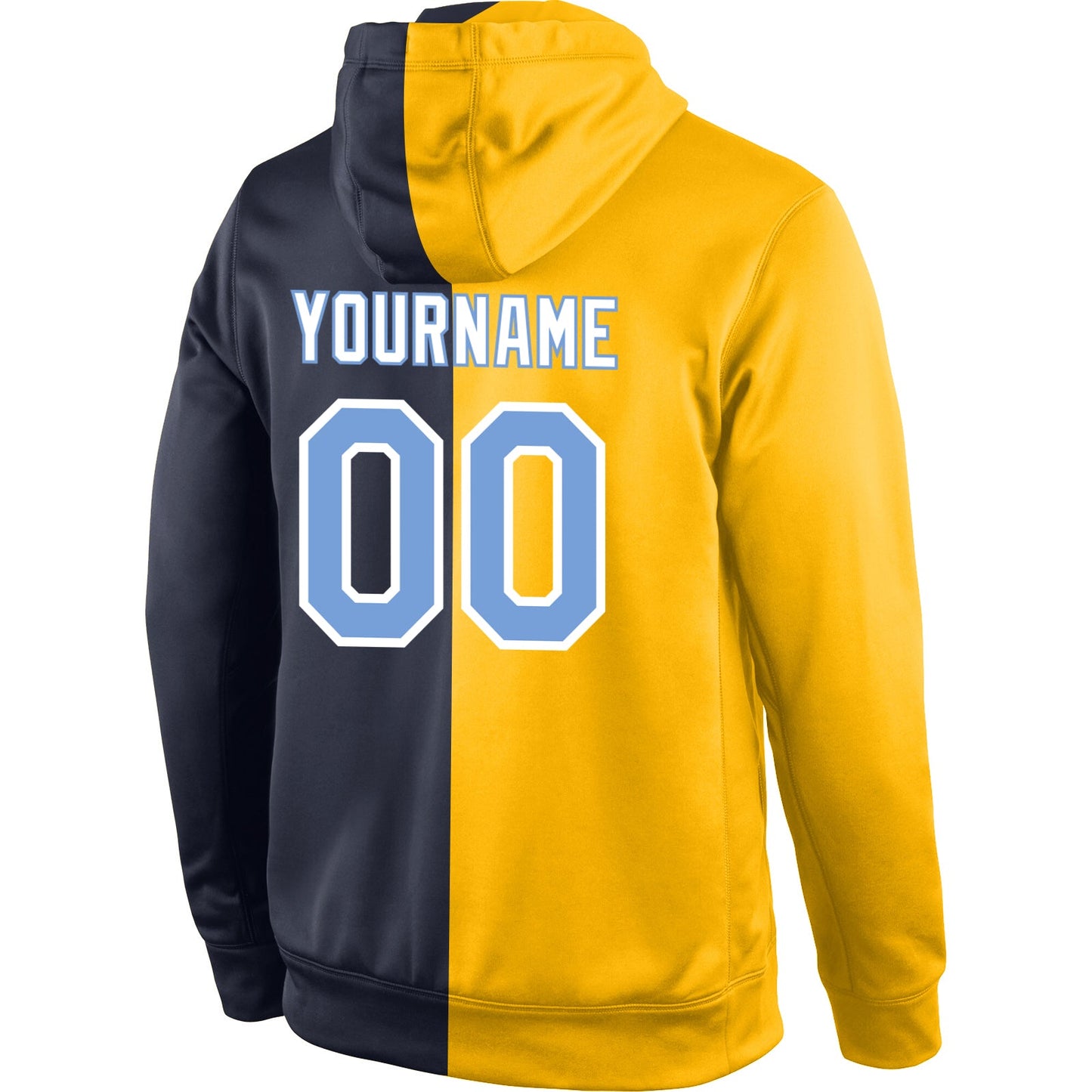 Custom Stitched Gold Light Blue-Navy Split Fashion Sports Pullover Sweatshirt Hoodie view 3
