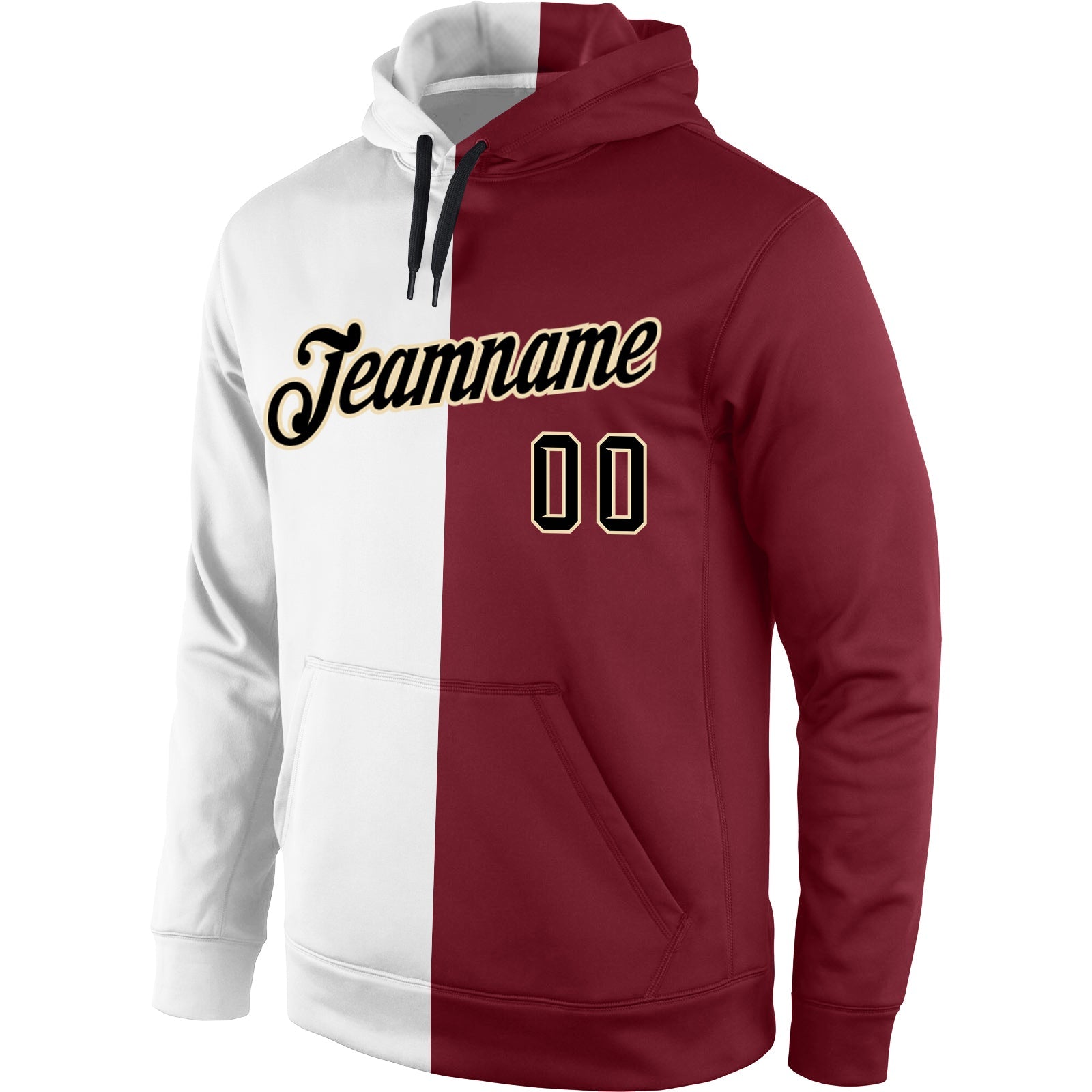 Custom Stitched White Black-Crimson Split Fashion Sports Pullover Sweatshirt Hoodie view 2