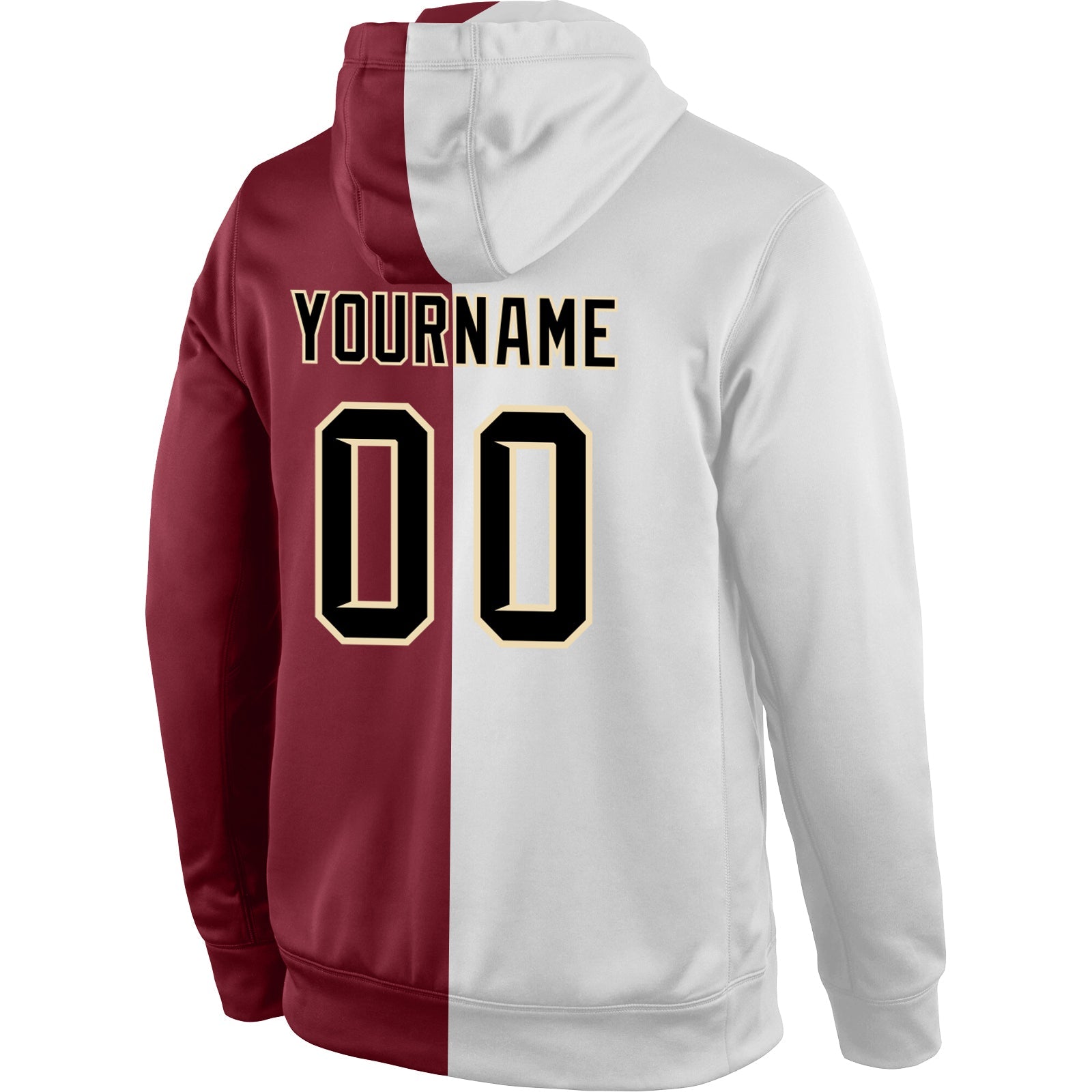 Custom Stitched White Black-Crimson Split Fashion Sports Pullover Sweatshirt Hoodie view 3