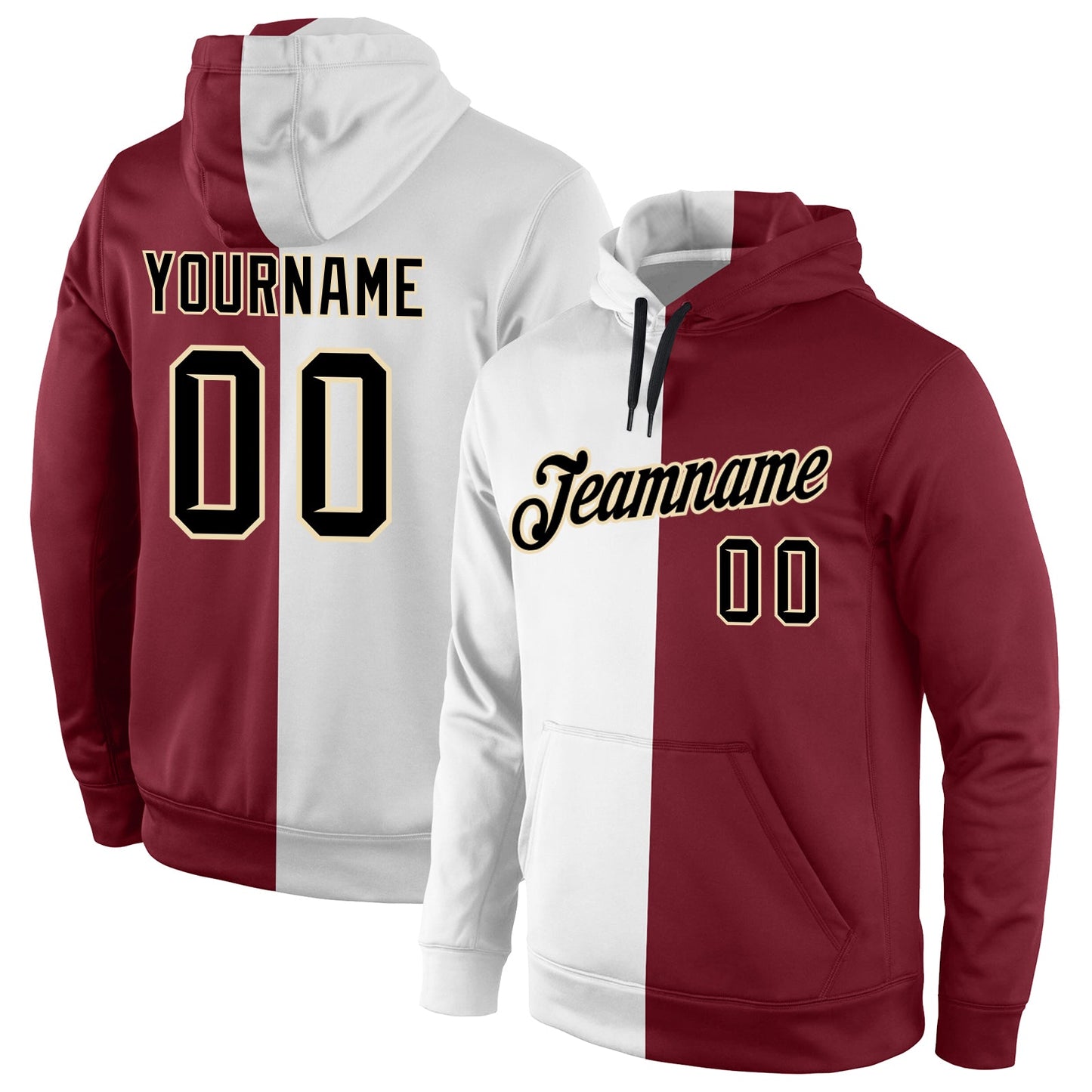 Custom Stitched White Black-Crimson Split Fashion Sports Pullover Sweatshirt Hoodie - Main View