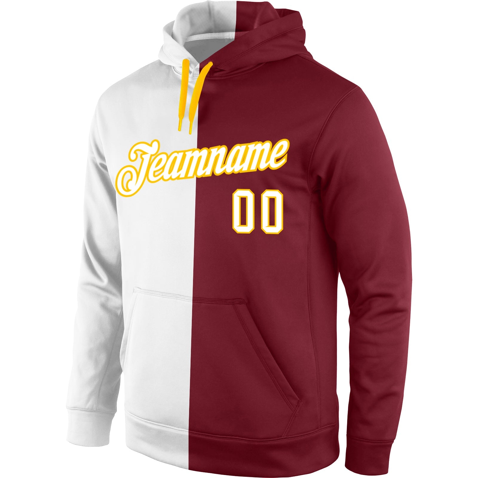 Custom Stitched Crimson White-Gold Split Fashion Sports Pullover Sweatshirt Hoodie view 2