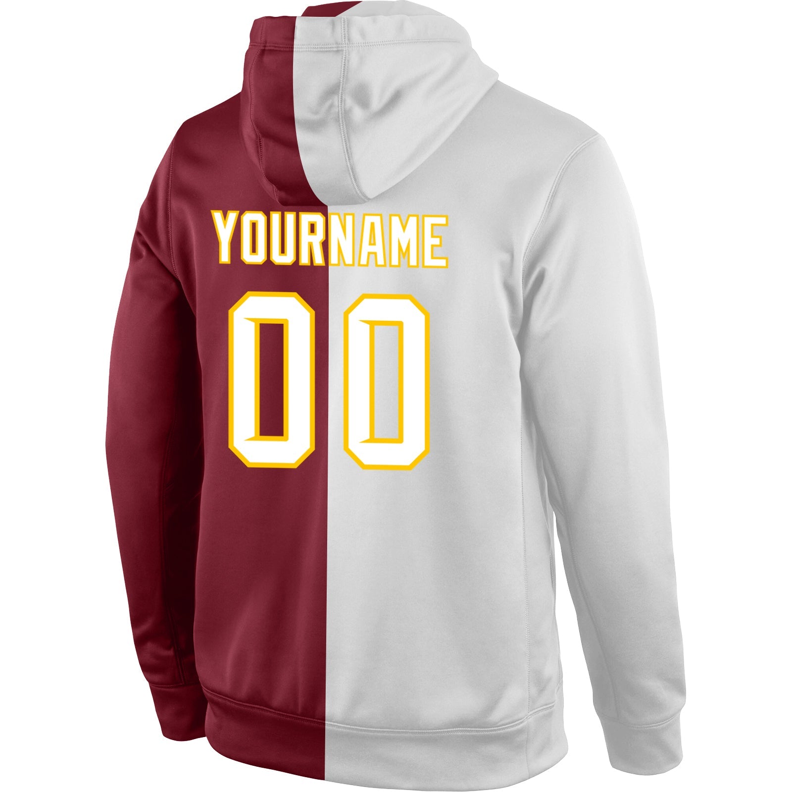 Custom Stitched Crimson White-Gold Split Fashion Sports Pullover Sweatshirt Hoodie view 3