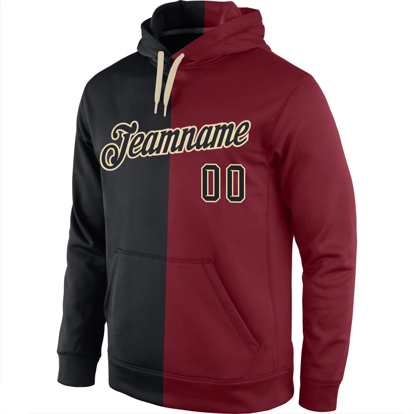 Custom Stitched Crimson Black-Cream Split Fashion Sports Pullover Sweatshirt Hoodie view 2