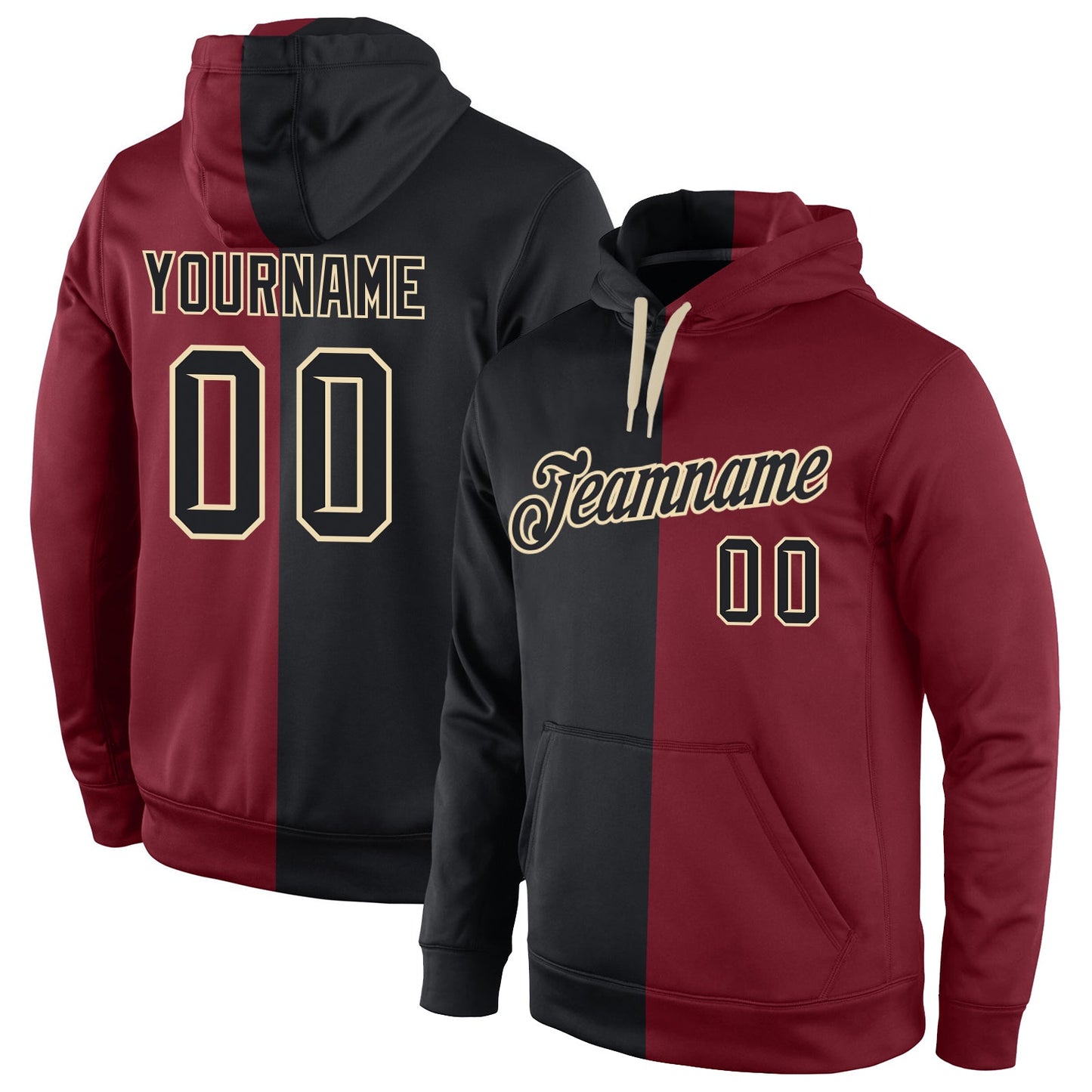 Custom Stitched Crimson Black-Cream Split Fashion Sports Pullover Sweatshirt Hoodie - Main View