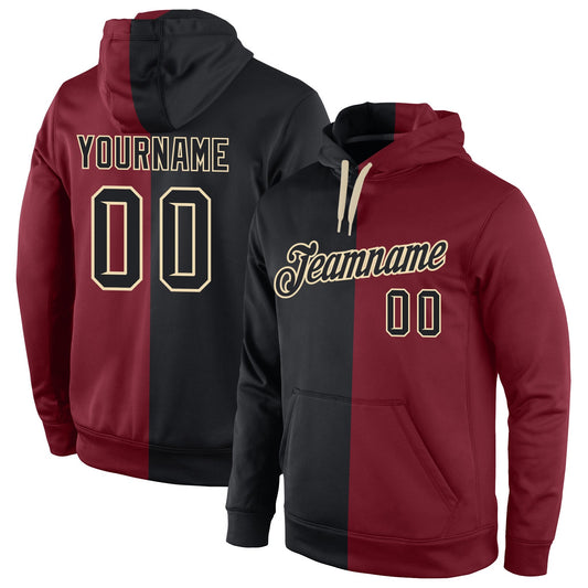 Custom Stitched Crimson Black-Cream Split Fashion Sports Pullover Sweatshirt Hoodie - Main View