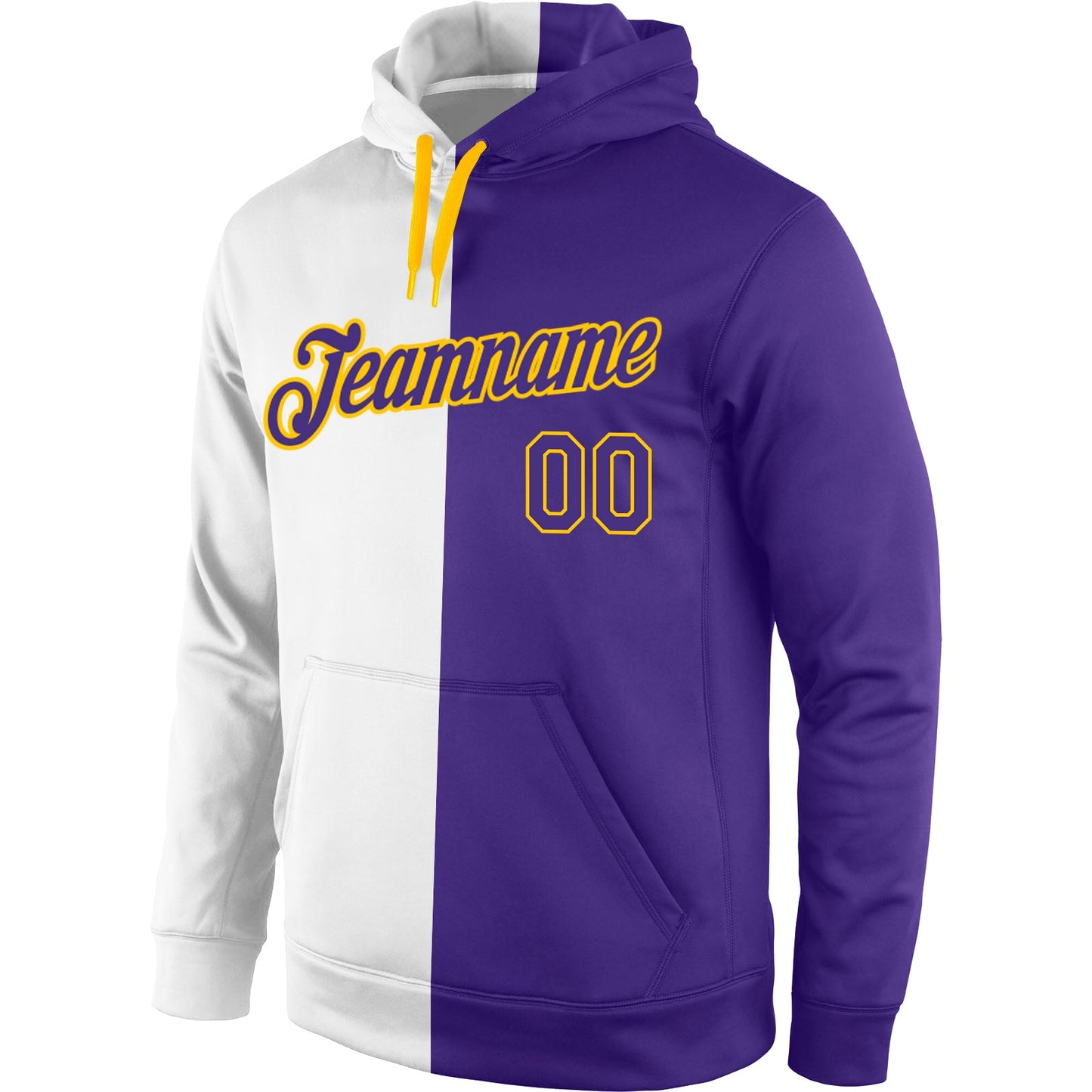 Custom Stitched White Purple-Gold Split Fashion Sports Pullover Sweatshirt Hoodie view 2