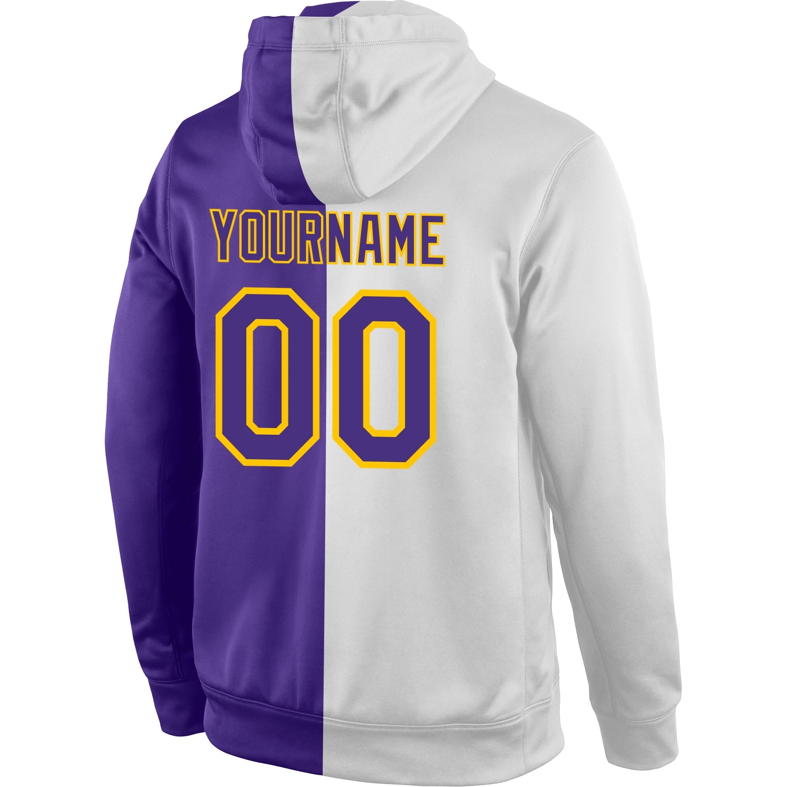 Custom Stitched White Purple-Gold Split Fashion Sports Pullover Sweatshirt Hoodie view 3