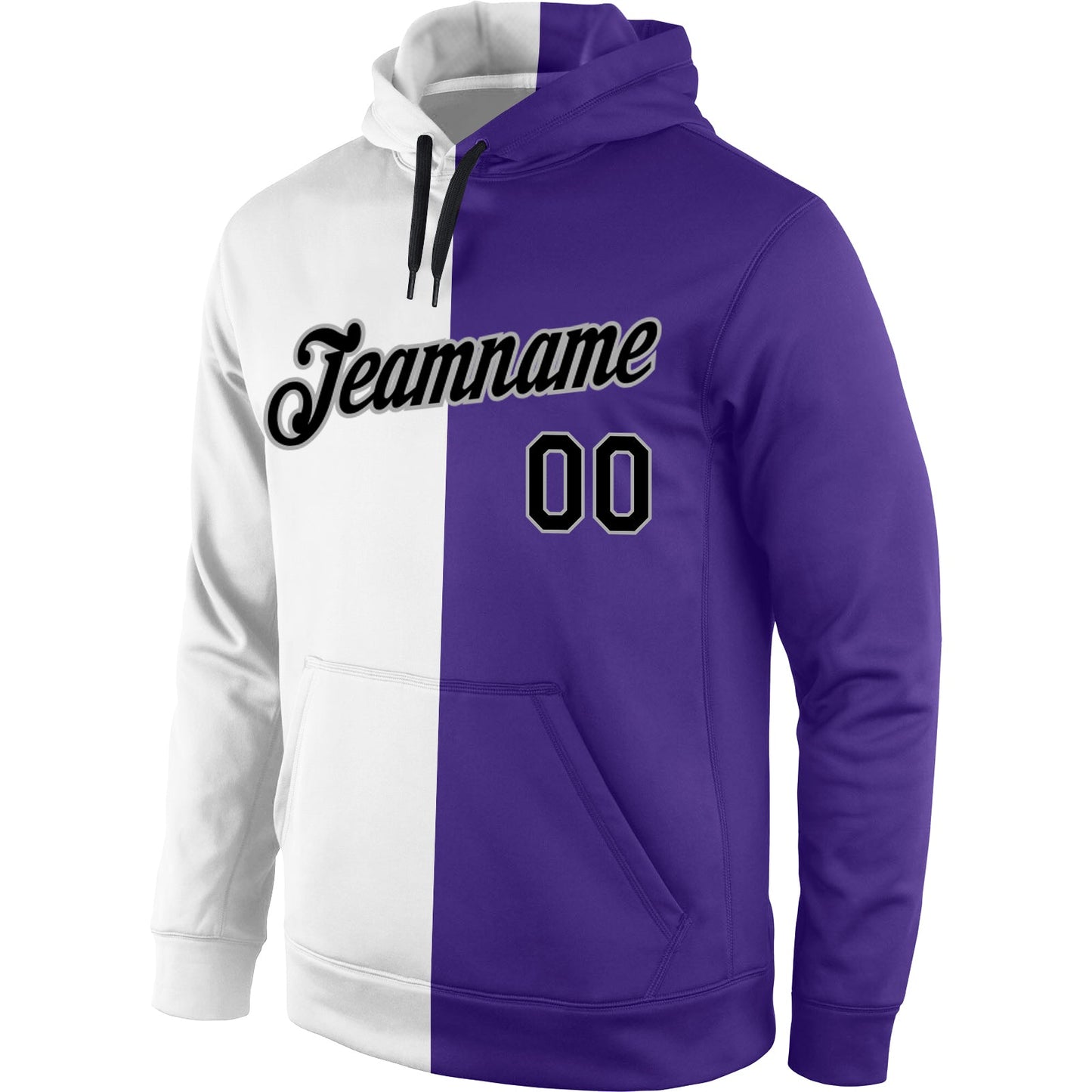 Custom Stitched White Black-Purple Split Fashion Sports Pullover Sweatshirt Hoodie view 2