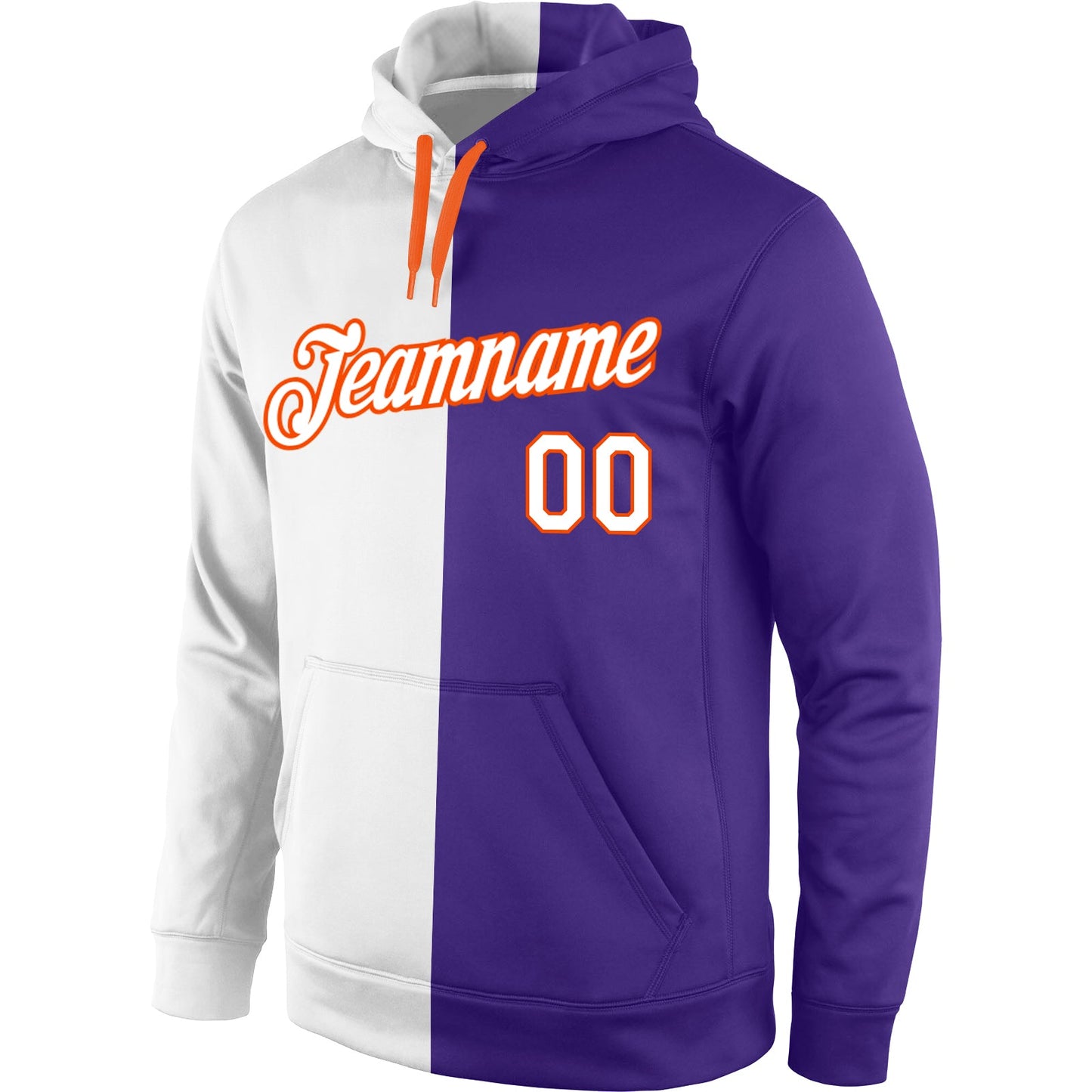 Custom Stitched Purple White-Orange Split Fashion Sports Pullover Sweatshirt Hoodie view 2
