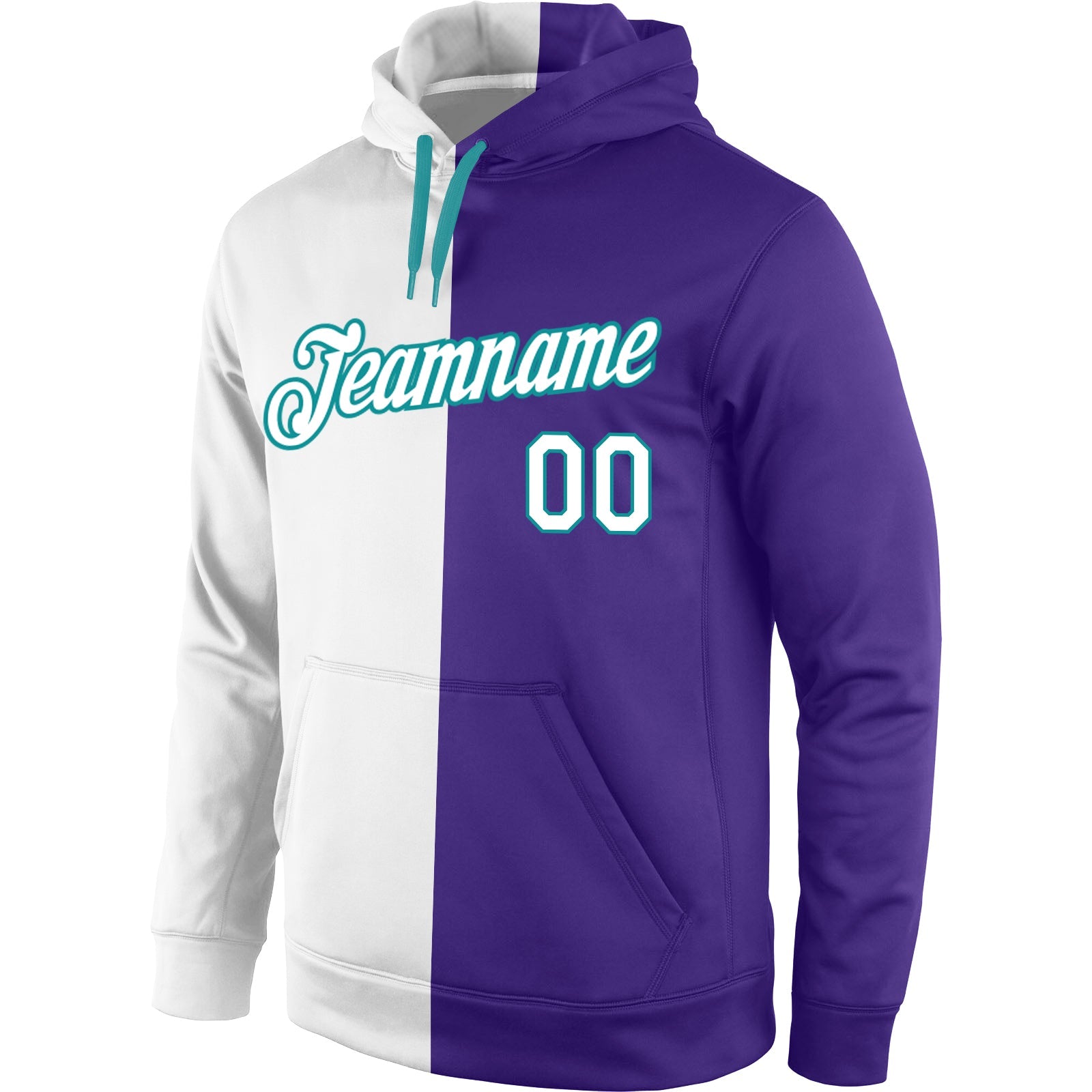 Custom Stitched Purple White-Aqua Split Fashion Sports Pullover Sweatshirt Hoodie view 2