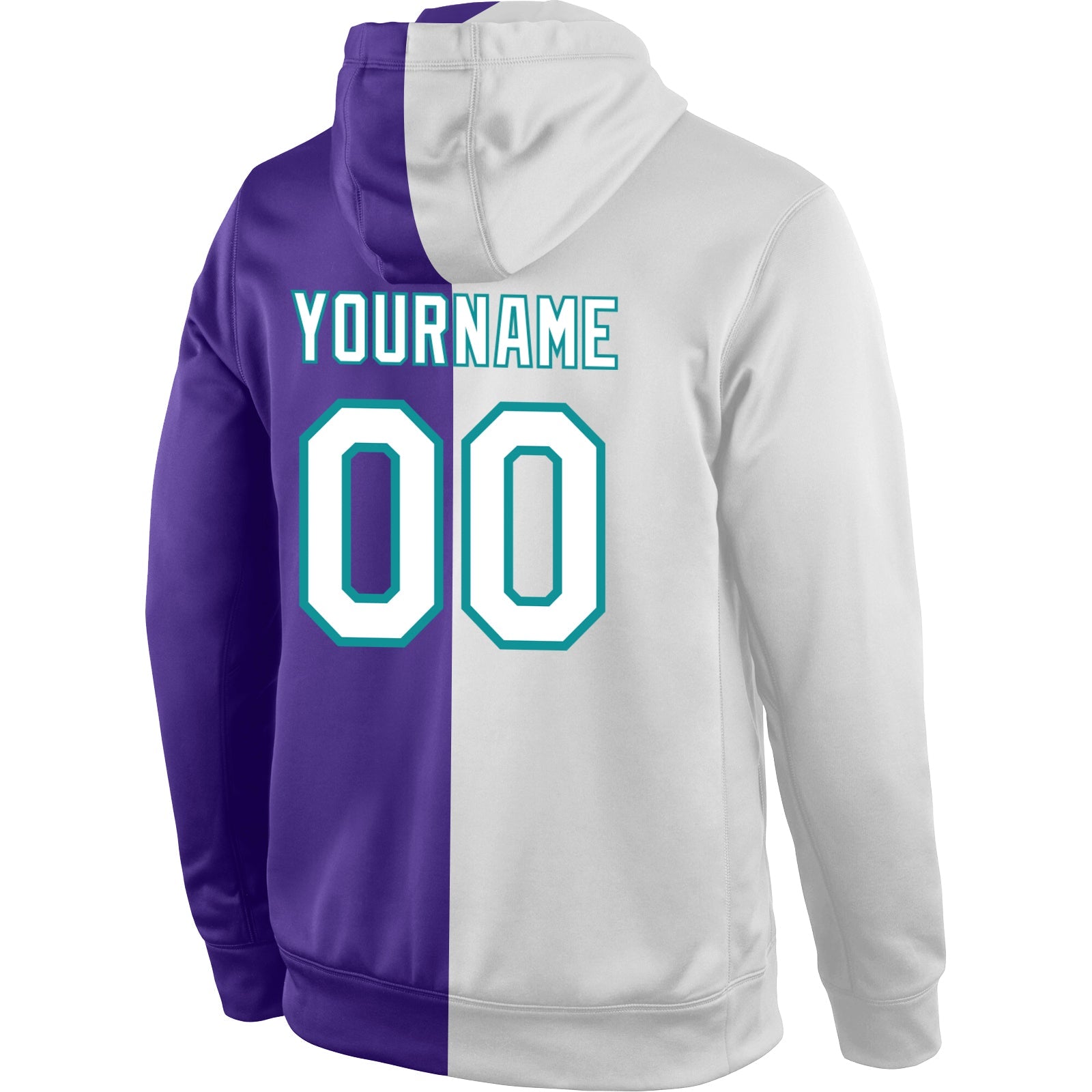 Custom Stitched Purple White-Aqua Split Fashion Sports Pullover Sweatshirt Hoodie view 3