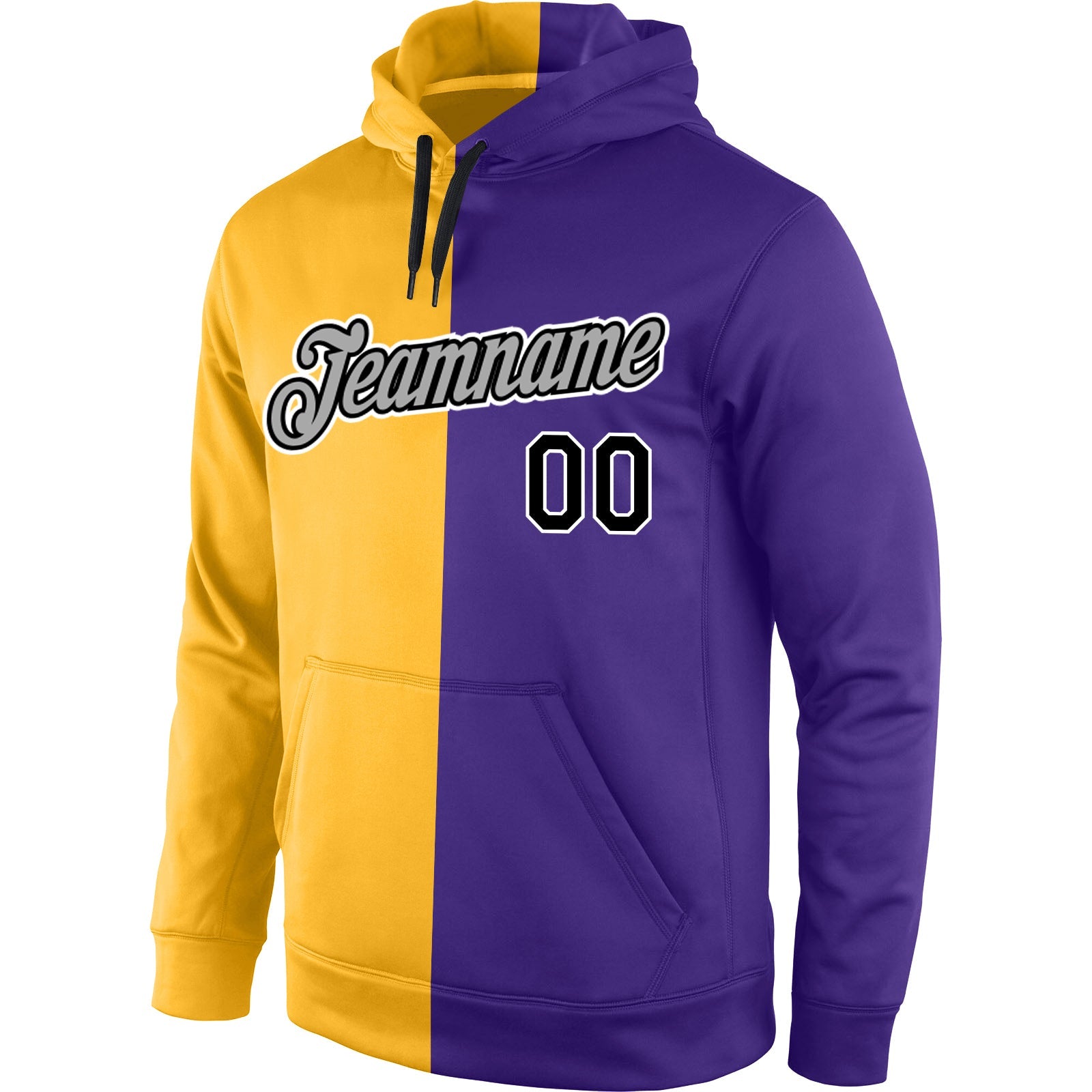 Custom Stitched Gold Black-Purple Split Fashion Sports Pullover Sweatshirt Hoodie view 2