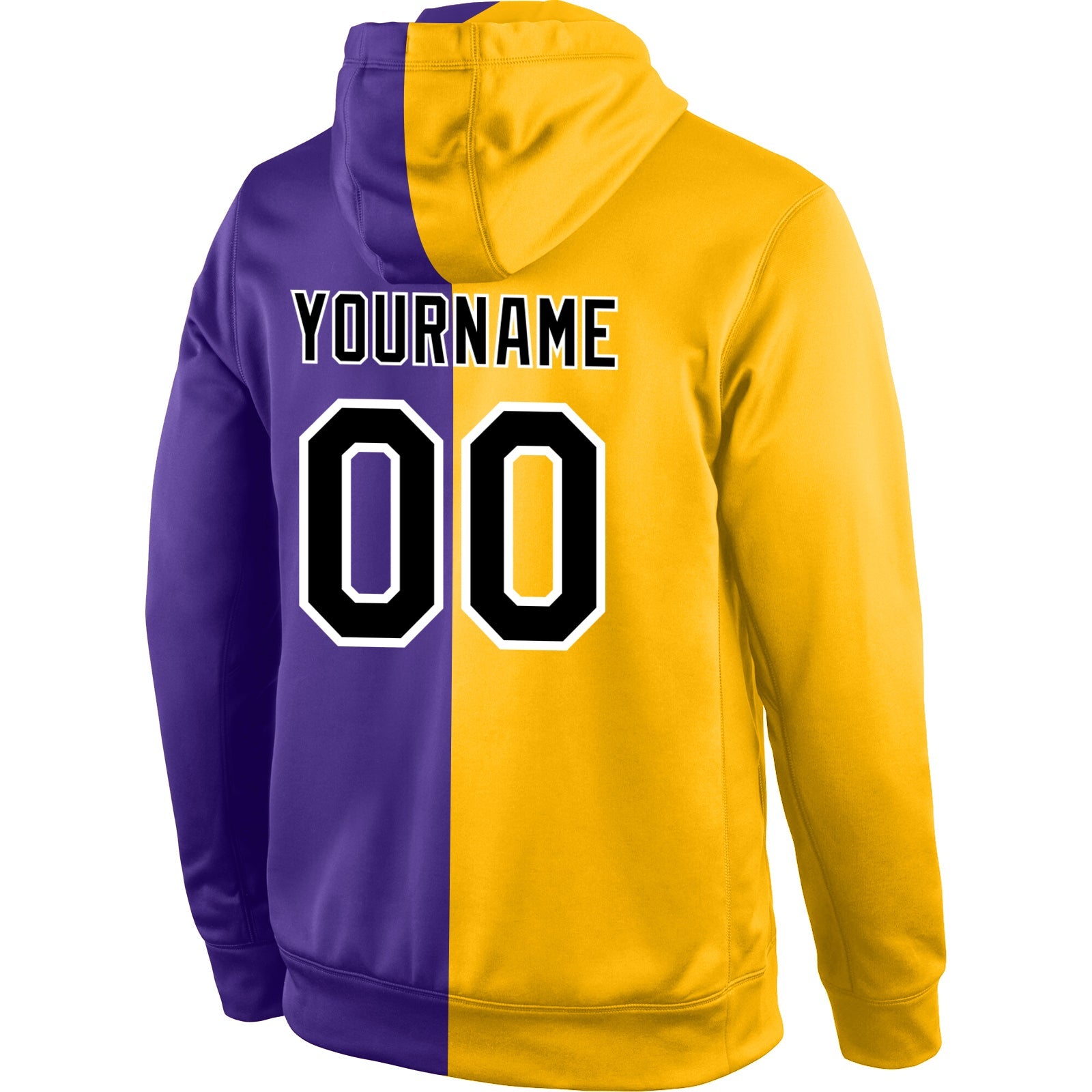 Custom Stitched Gold Black-Purple Split Fashion Sports Pullover Sweatshirt Hoodie view 3