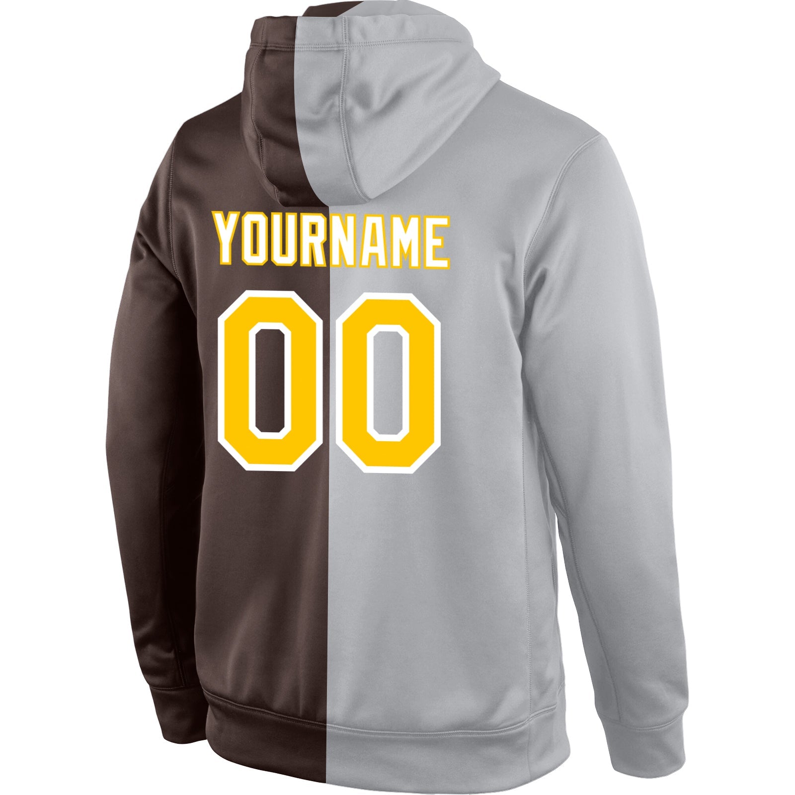 Custom Stitched Gray Gold-Brown Split Fashion Sports Pullover Sweatshirt Hoodie view 3