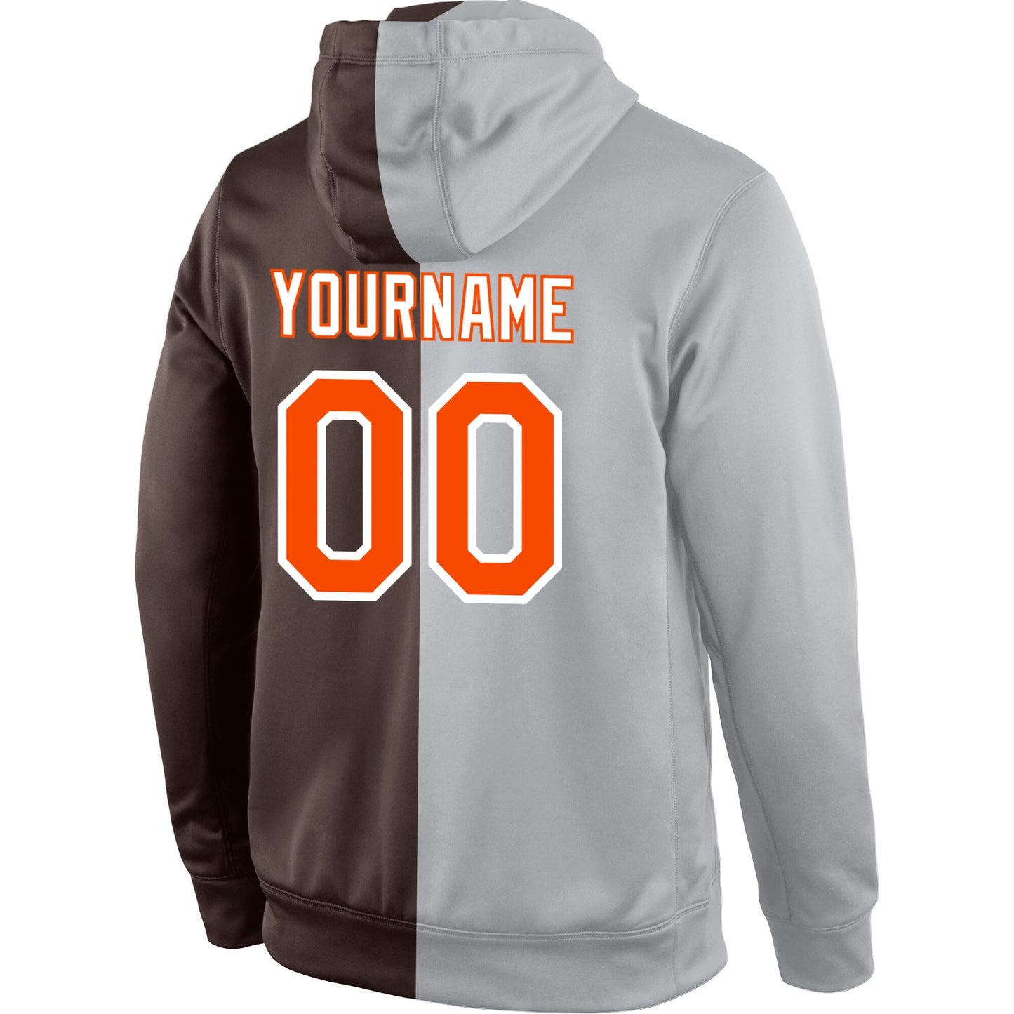 Custom Stitched Gray Orange-Brown Split Fashion Sports Pullover Sweatshirt Hoodie view 3