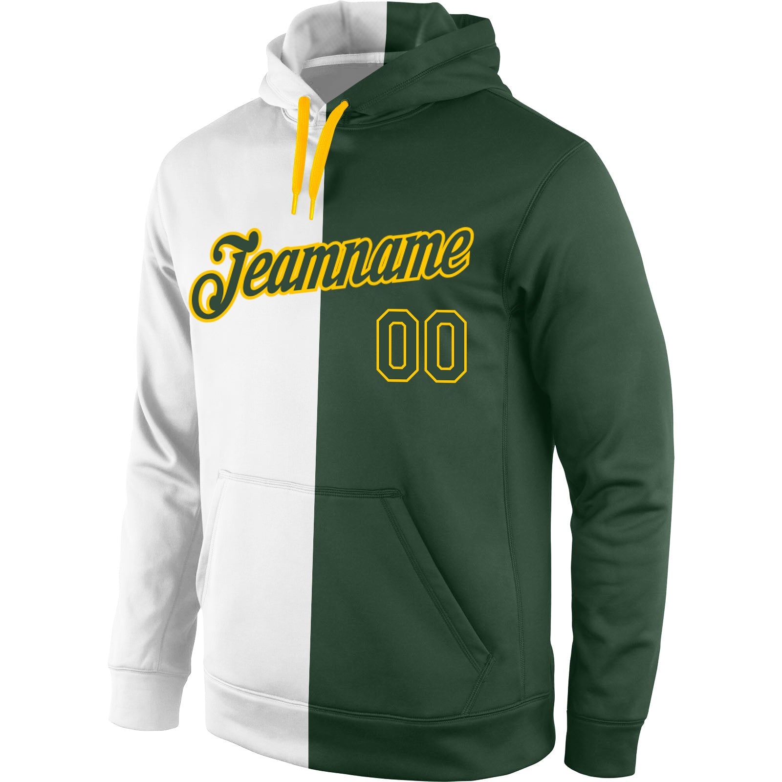 Custom Stitched White Green-Gold Split Fashion Sports Pullover Sweatshirt Hoodie view 2
